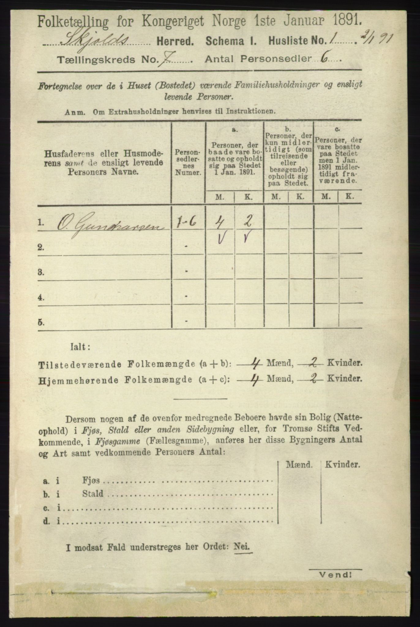 RA, 1891 census for 1154 Skjold, 1891, p. 1304