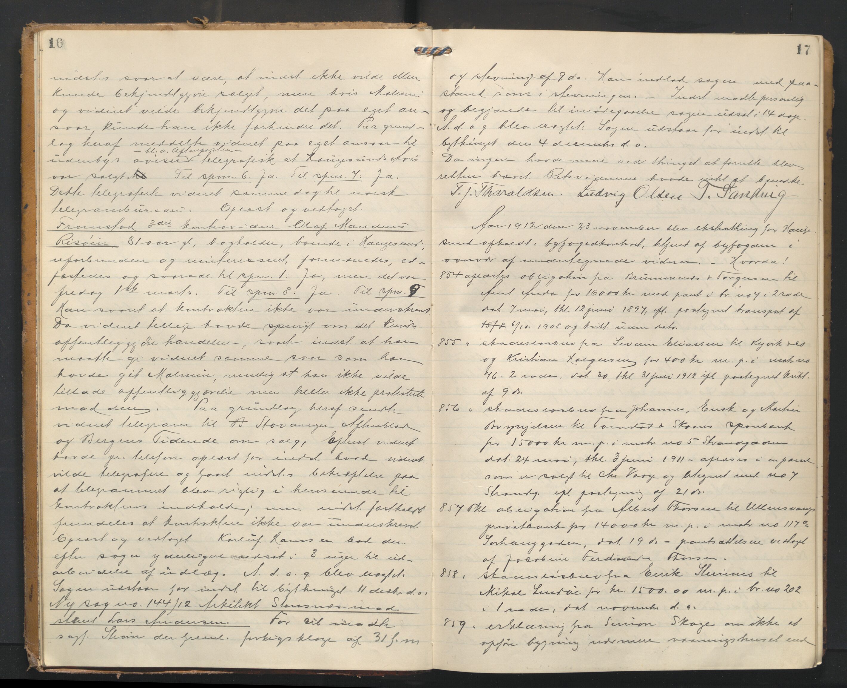 Haugesund tingrett, AV/SAST-A-101415/01/V/VA/L0011: Bytingsprotokoll, 1912-1915, p. 16-17