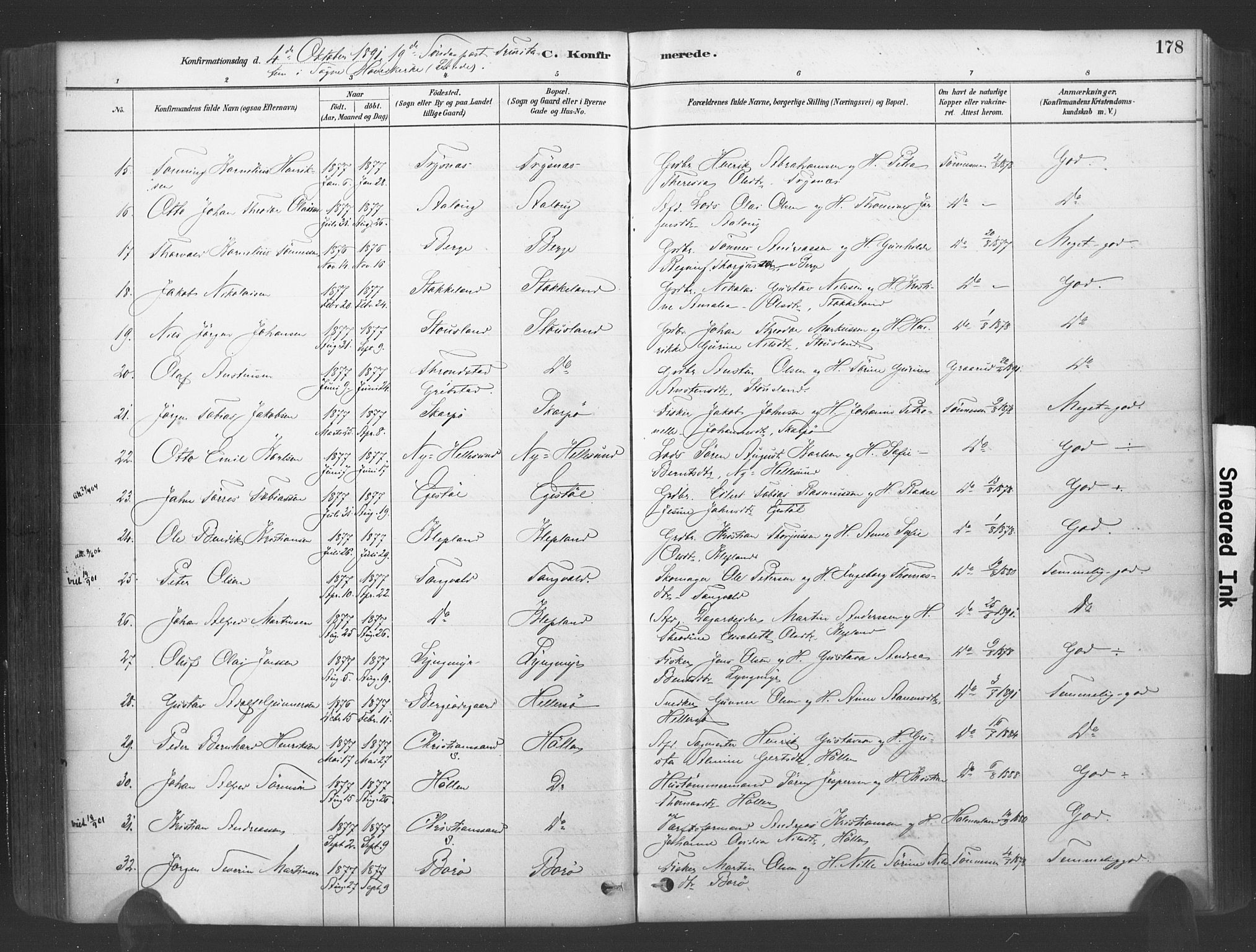 Søgne sokneprestkontor, SAK/1111-0037/F/Fa/Fab/L0012: Parish register (official) no. A 12, 1880-1891, p. 178