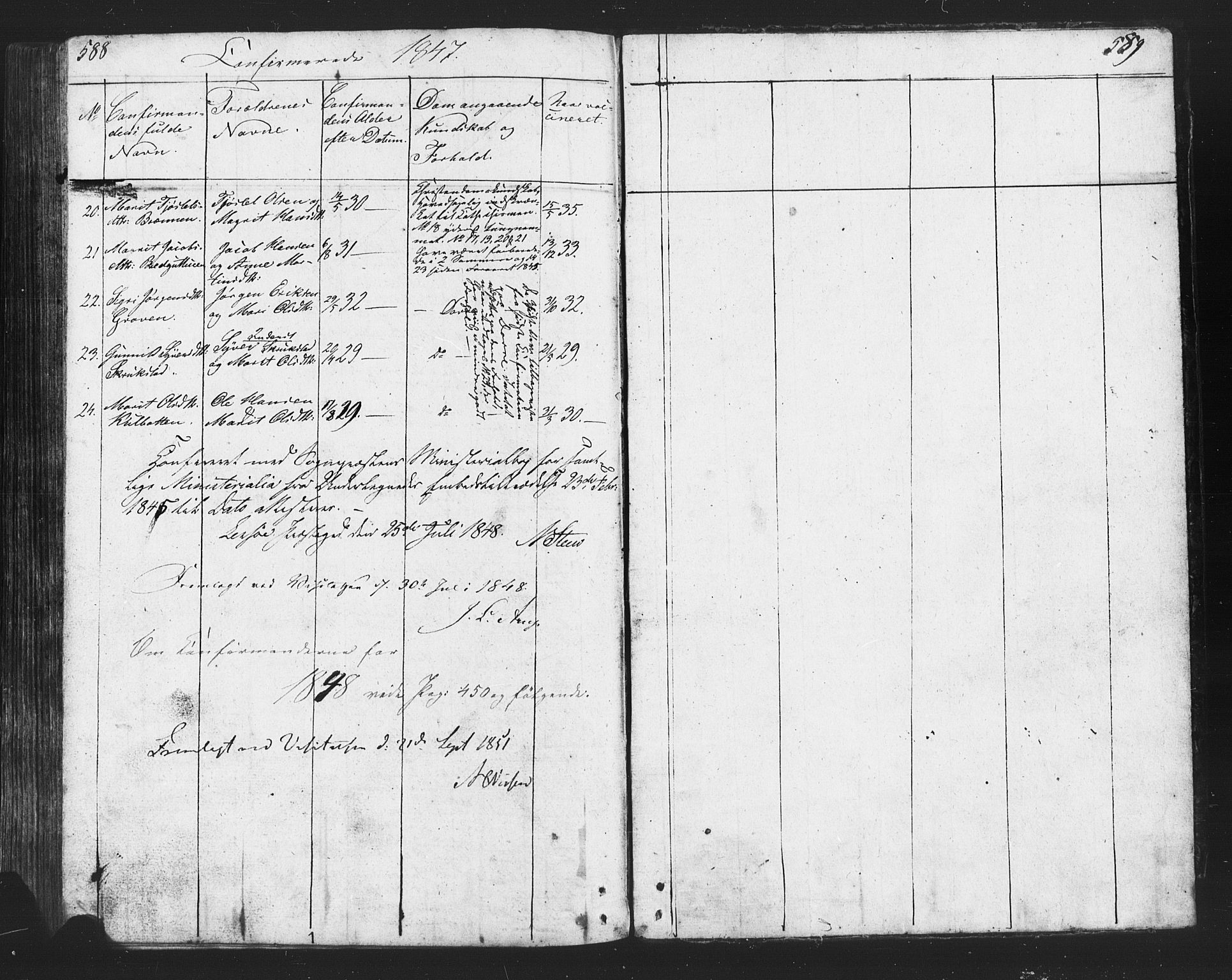 Lesja prestekontor, SAH/PREST-068/H/Ha/Hab/L0002: Parish register (copy) no. 2, 1832-1850, p. 588-589