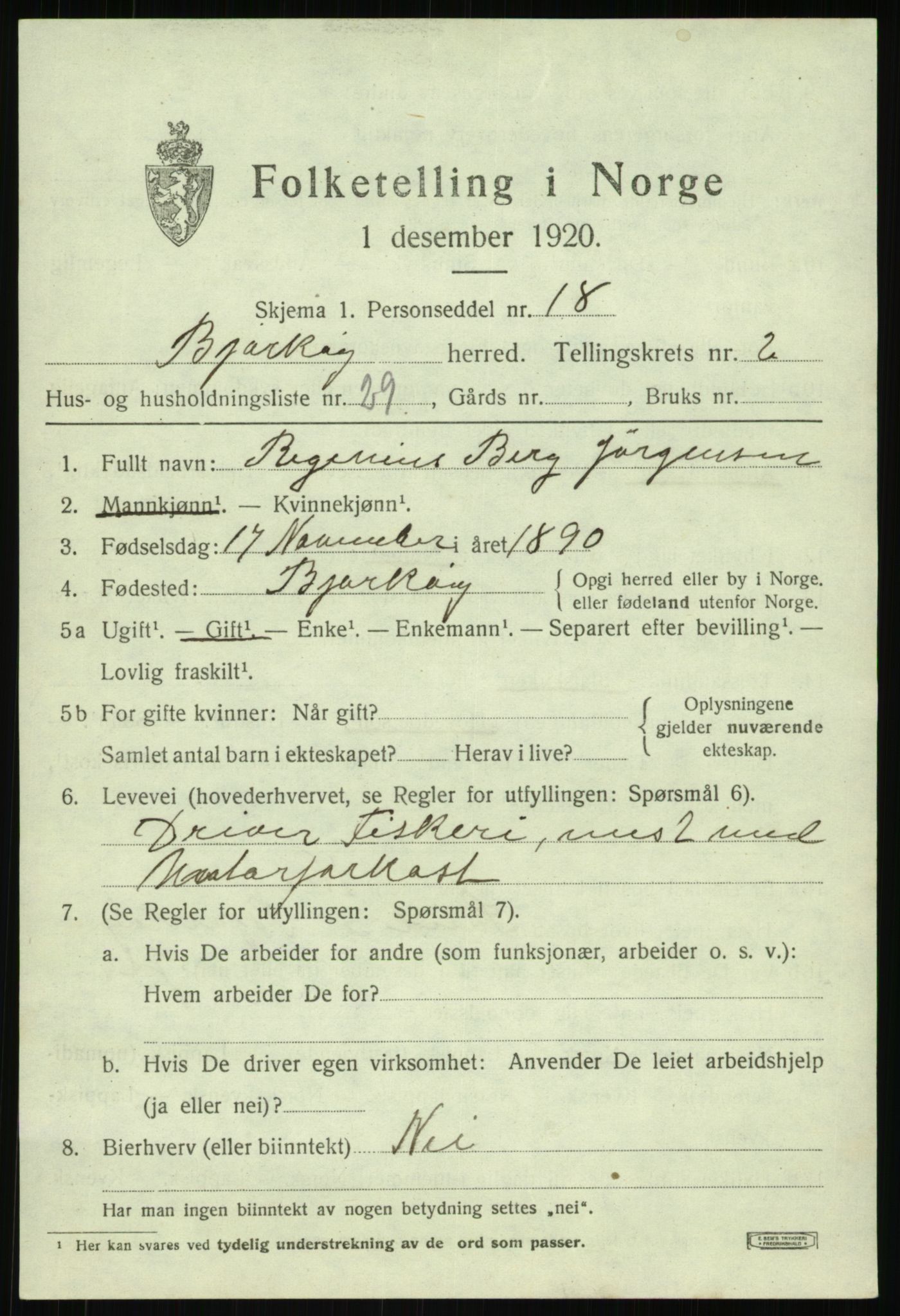 SATØ, 1920 census for Bjarkøy, 1920, p. 1549