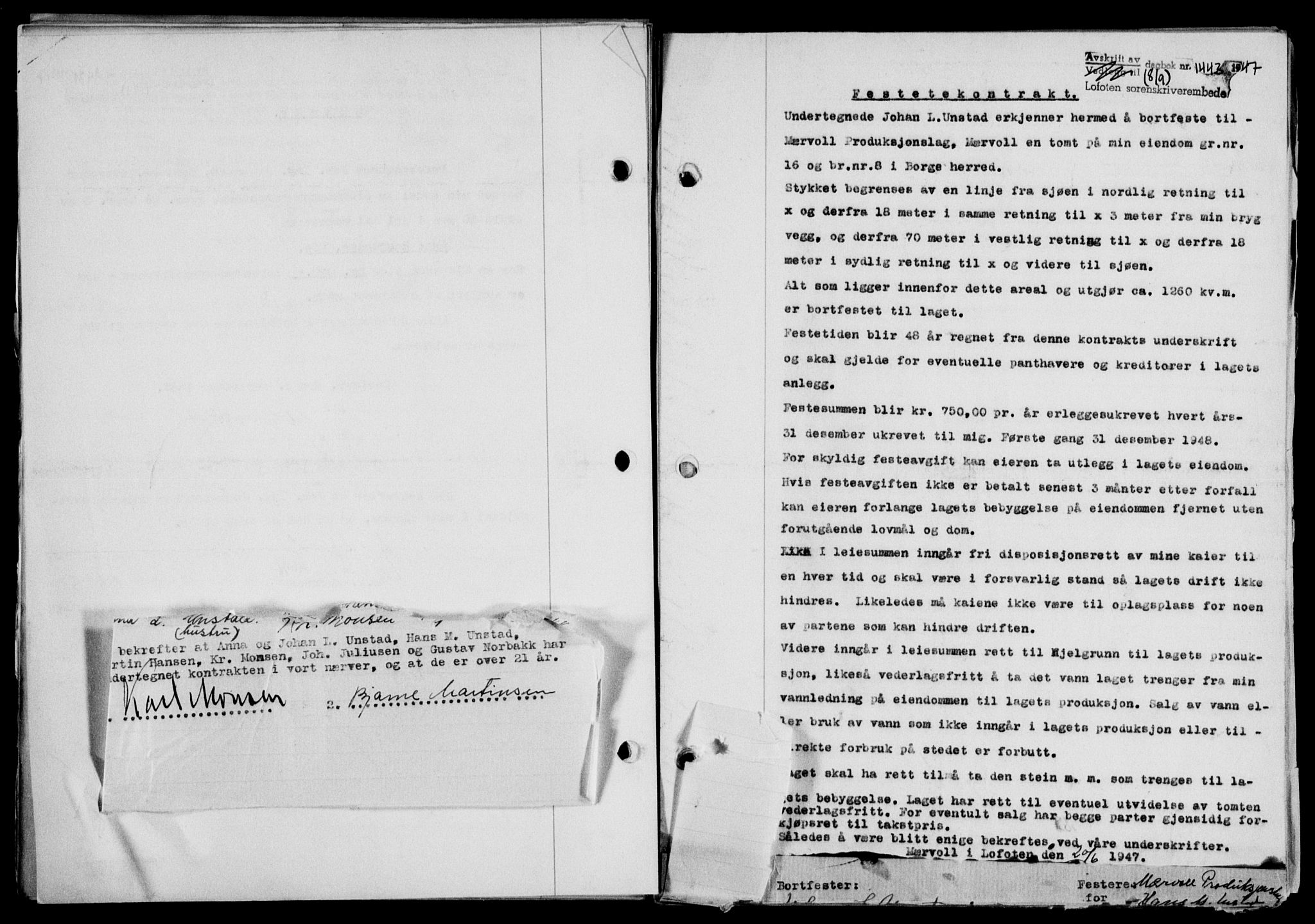 Lofoten sorenskriveri, SAT/A-0017/1/2/2C/L0016a: Mortgage book no. 16a, 1947-1947, Diary no: : 1442/1947