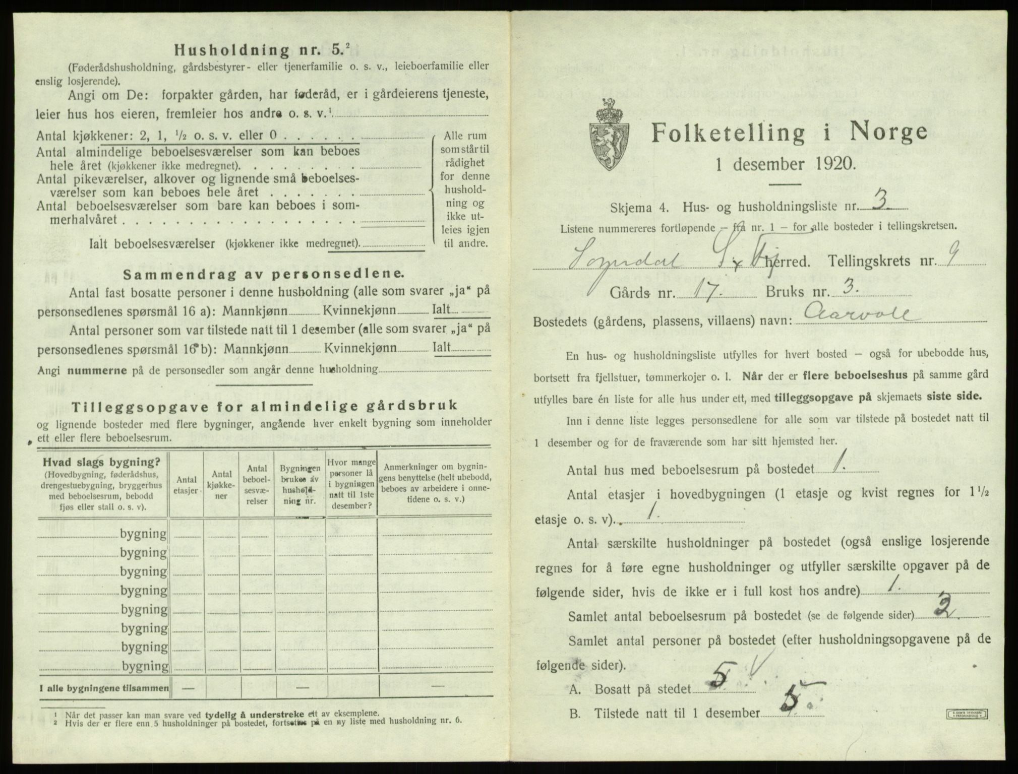 SAB, 1920 census for Sogndal, 1920, p. 547