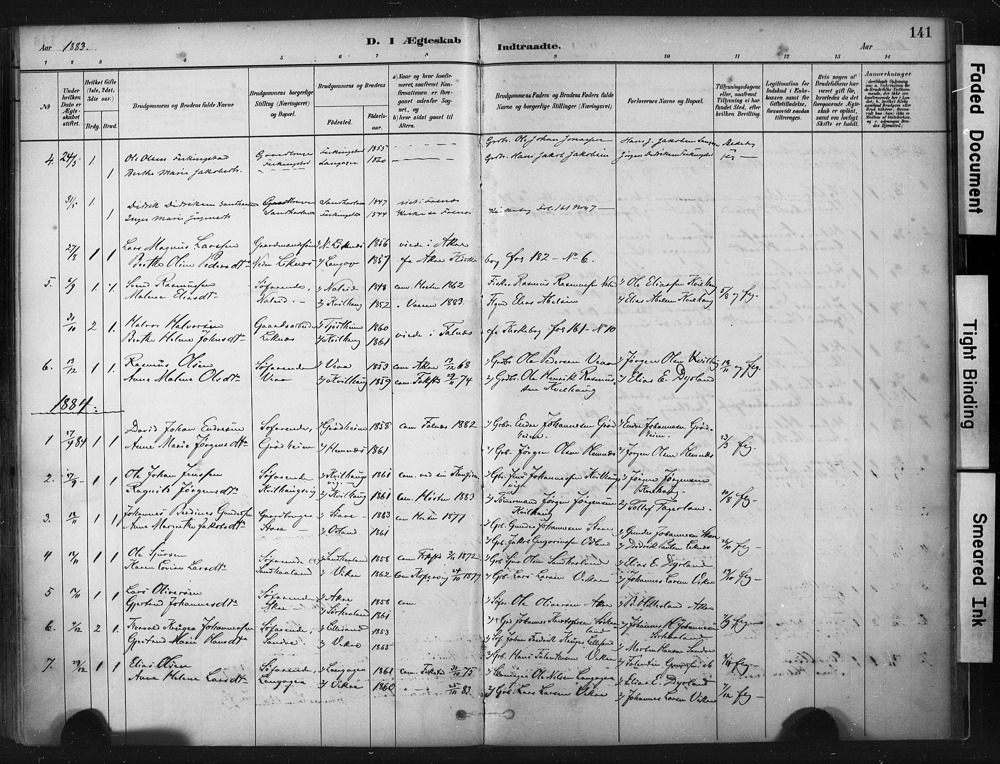 Skudenes sokneprestkontor, SAST/A -101849/H/Ha/Haa/L0010: Parish register (official) no. A 7, 1882-1912, p. 141