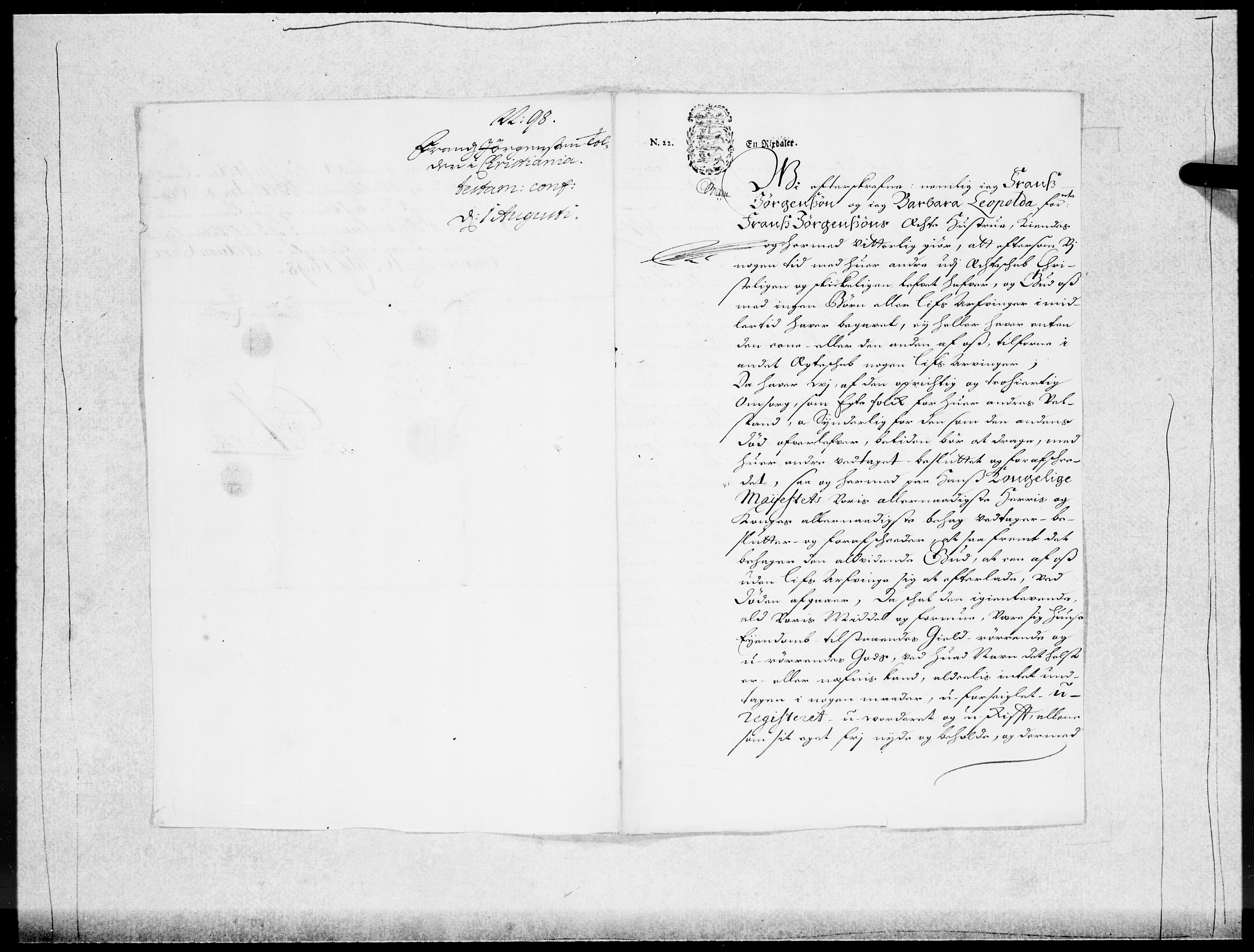 Danske Kanselli 1572-1799, RA/EA-3023/F/Fc/Fcc/Fcca/L0048: Norske innlegg 1572-1799, 1697-1699, p. 275