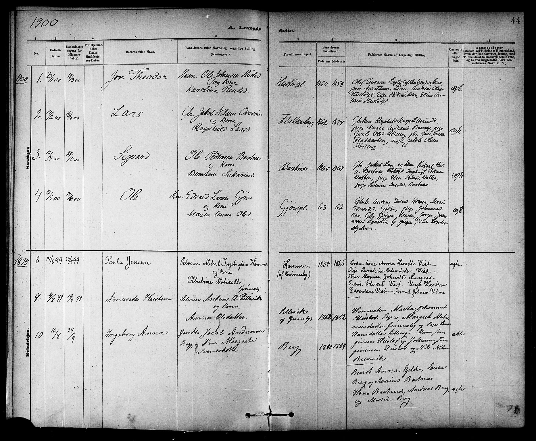 Ministerialprotokoller, klokkerbøker og fødselsregistre - Nord-Trøndelag, AV/SAT-A-1458/732/L0318: Parish register (copy) no. 732C02, 1881-1911, p. 44