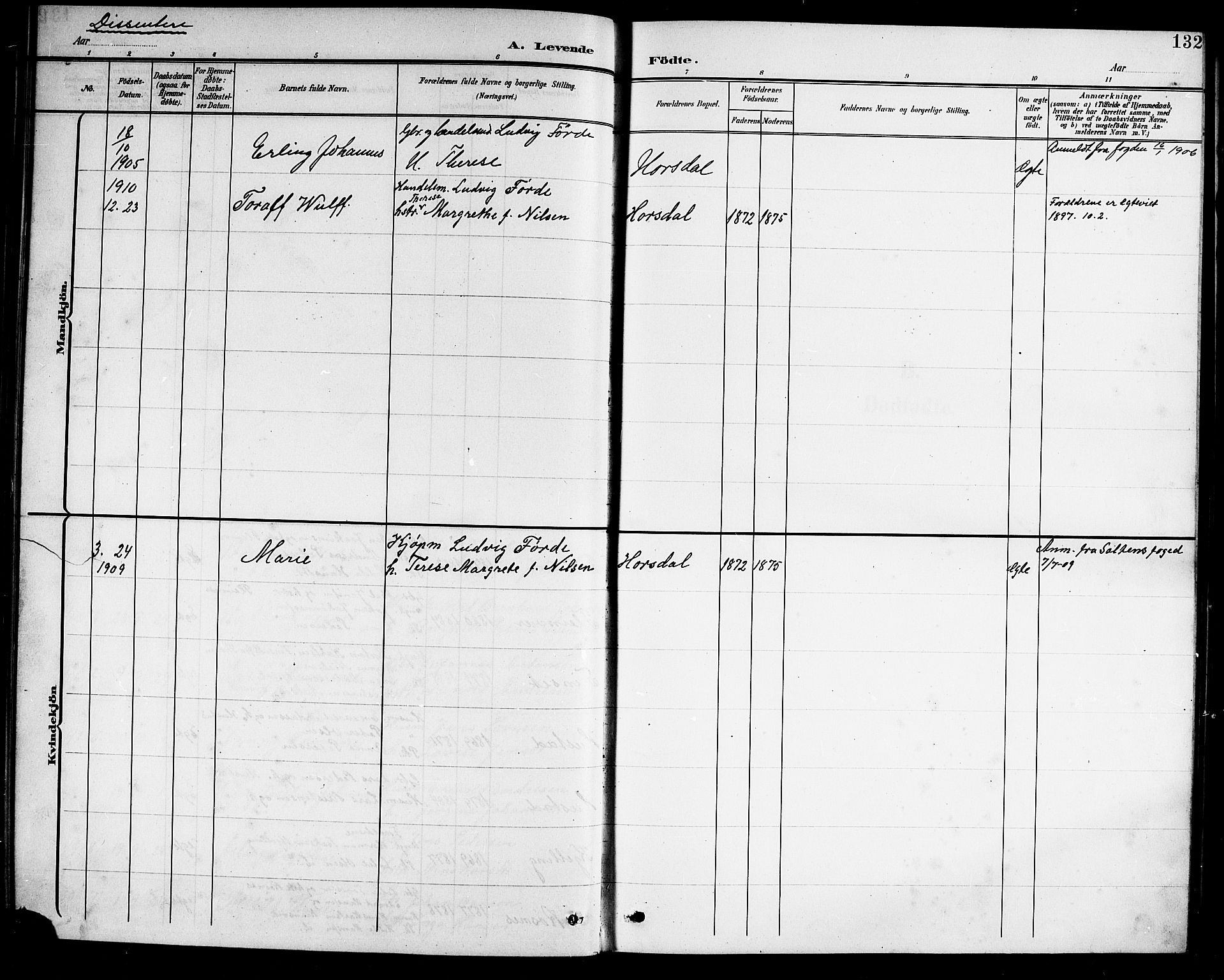 Ministerialprotokoller, klokkerbøker og fødselsregistre - Nordland, SAT/A-1459/805/L0109: Parish register (copy) no. 805C05, 1900-1911, p. 132