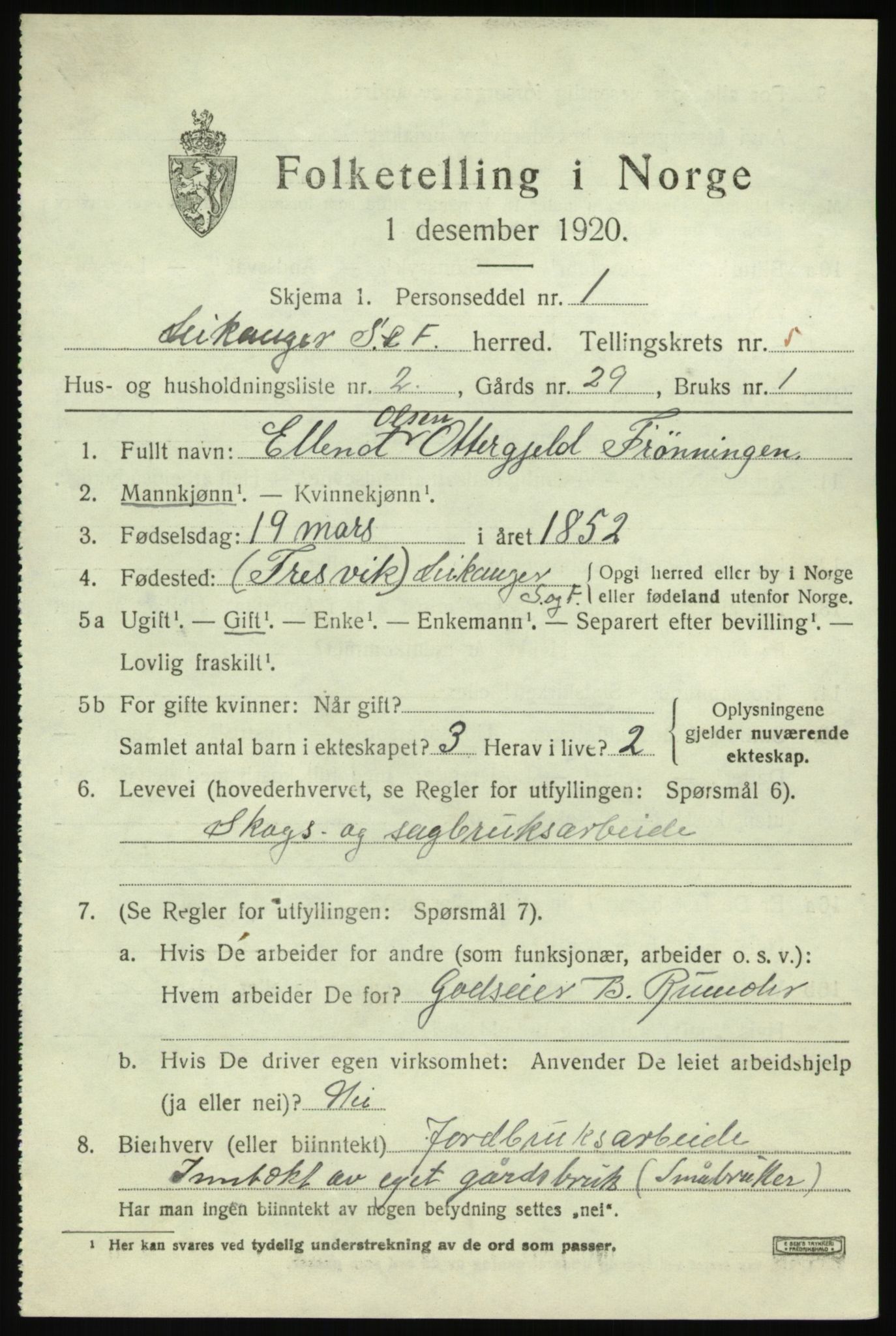 SAB, 1920 census for Leikanger, 1920, p. 3618