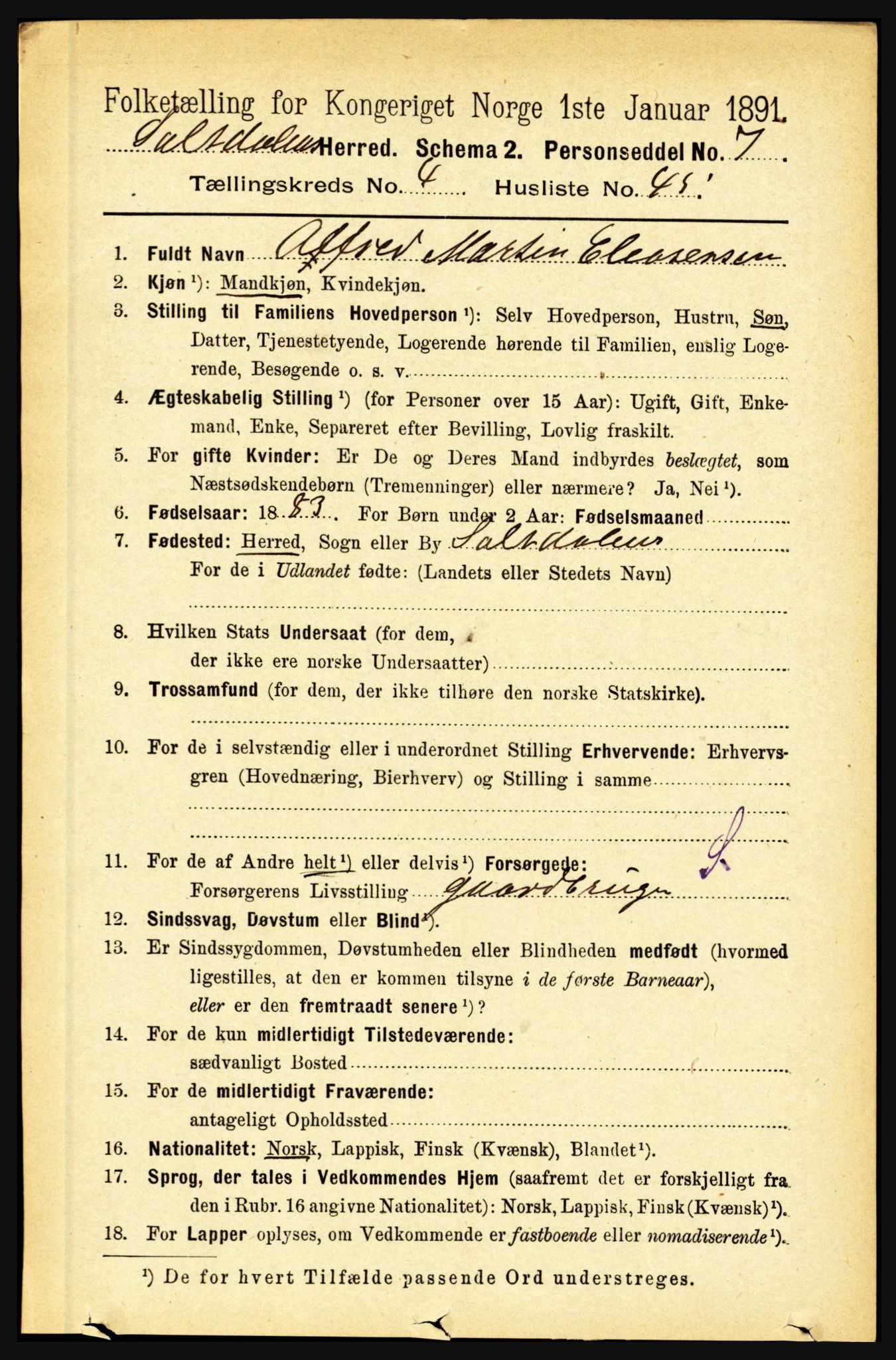 RA, 1891 census for 1840 Saltdal, 1891, p. 2634