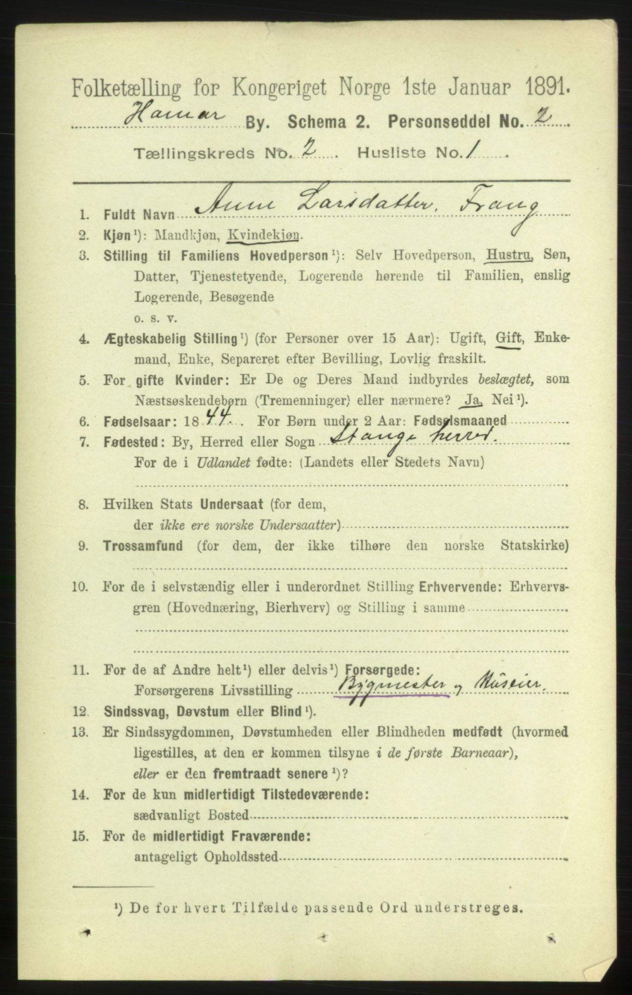 RA, 1891 census for 0401 Hamar, 1891, p. 967