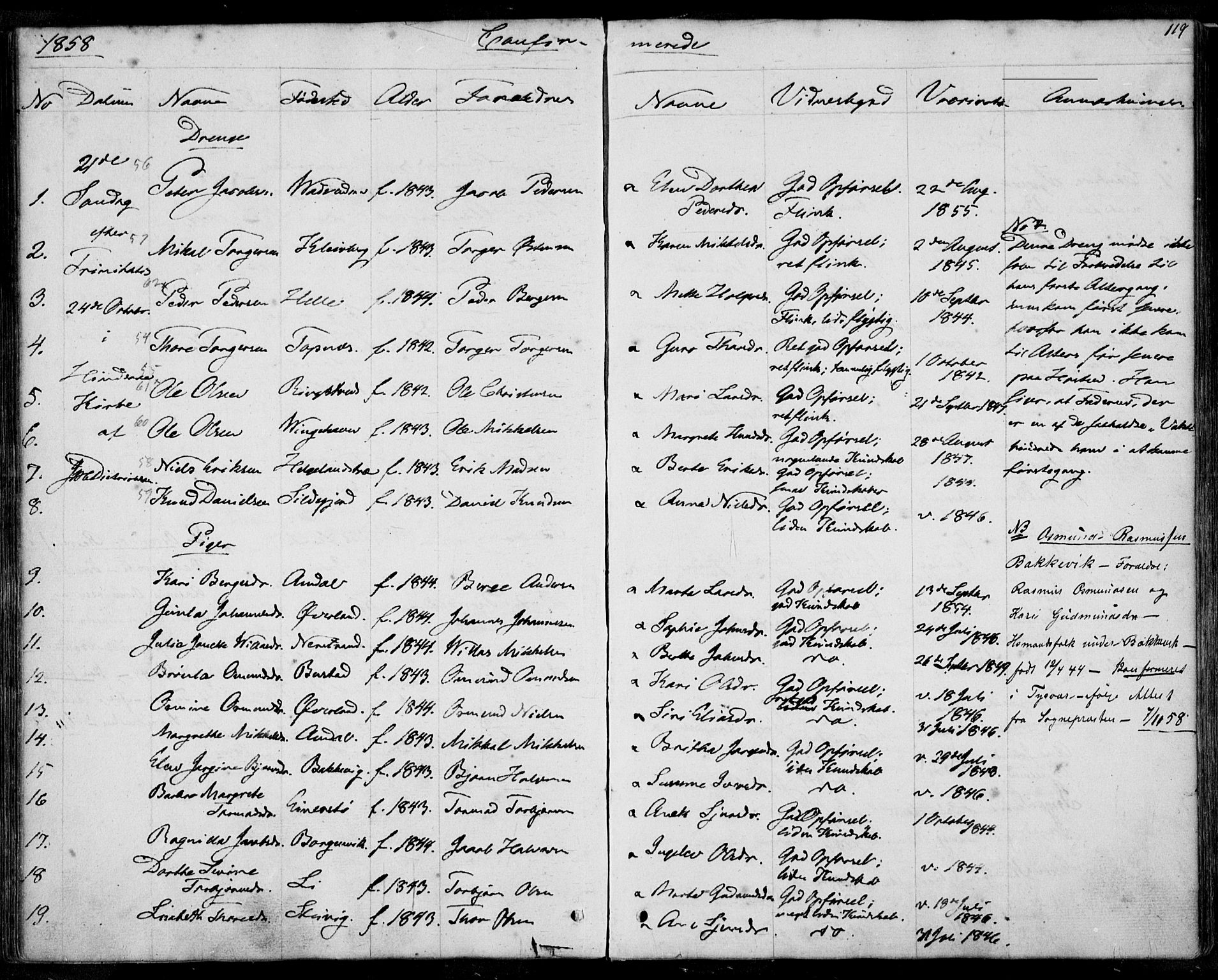 Nedstrand sokneprestkontor, SAST/A-101841/01/IV: Parish register (official) no. A 8, 1839-1860, p. 119