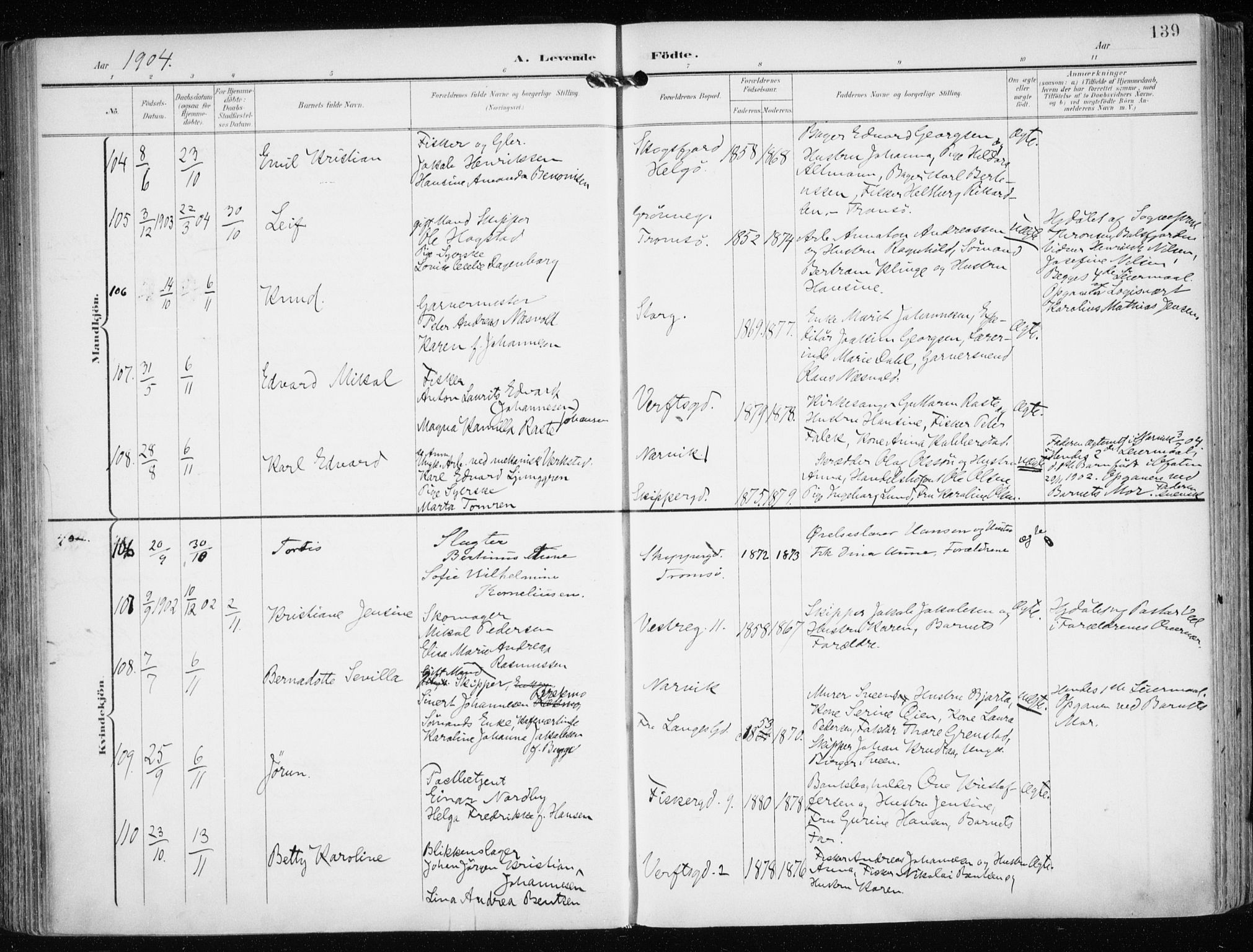 Tromsø sokneprestkontor/stiftsprosti/domprosti, AV/SATØ-S-1343/G/Ga/L0016kirke: Parish register (official) no. 16, 1899-1906, p. 139