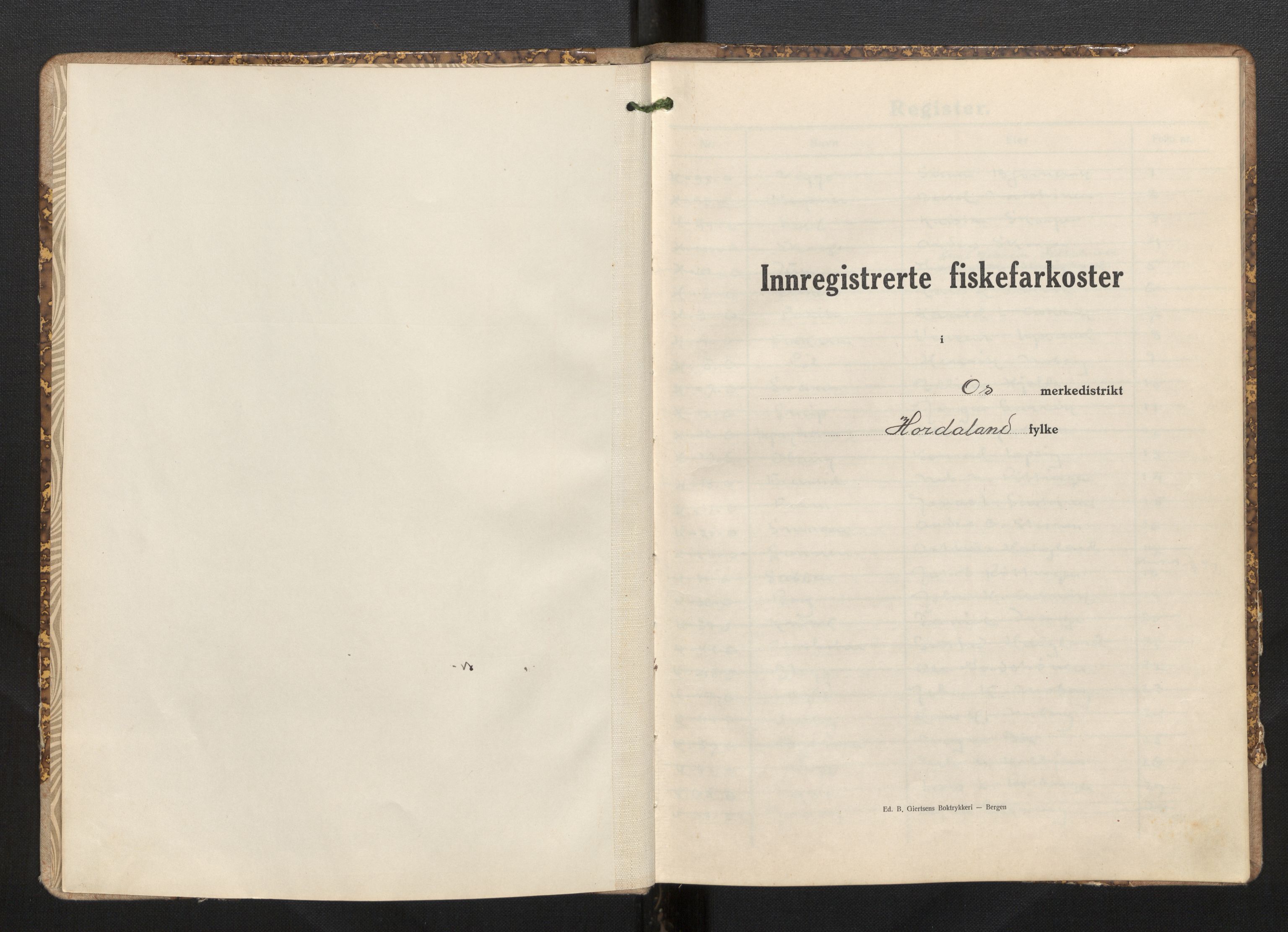 Fiskeridirektoratet - 1 Adm. ledelse - 13 Båtkontoret, AV/SAB-A-2003/I/Ia/Iah/L0102: 135.0836/3 Merkeprotokoll - Os, 1941-1943