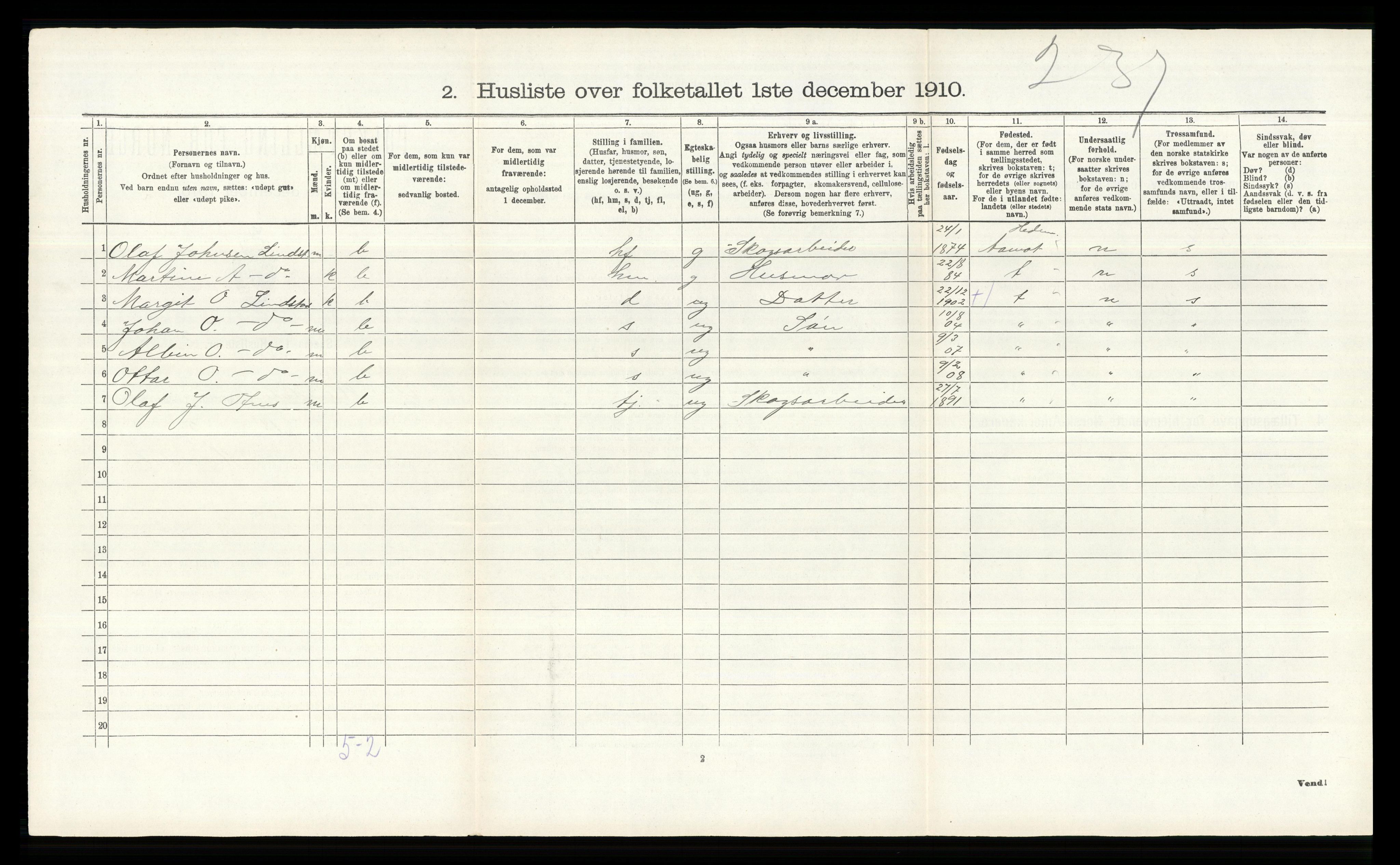 RA, 1910 census for Ytre Rendal, 1910, p. 118