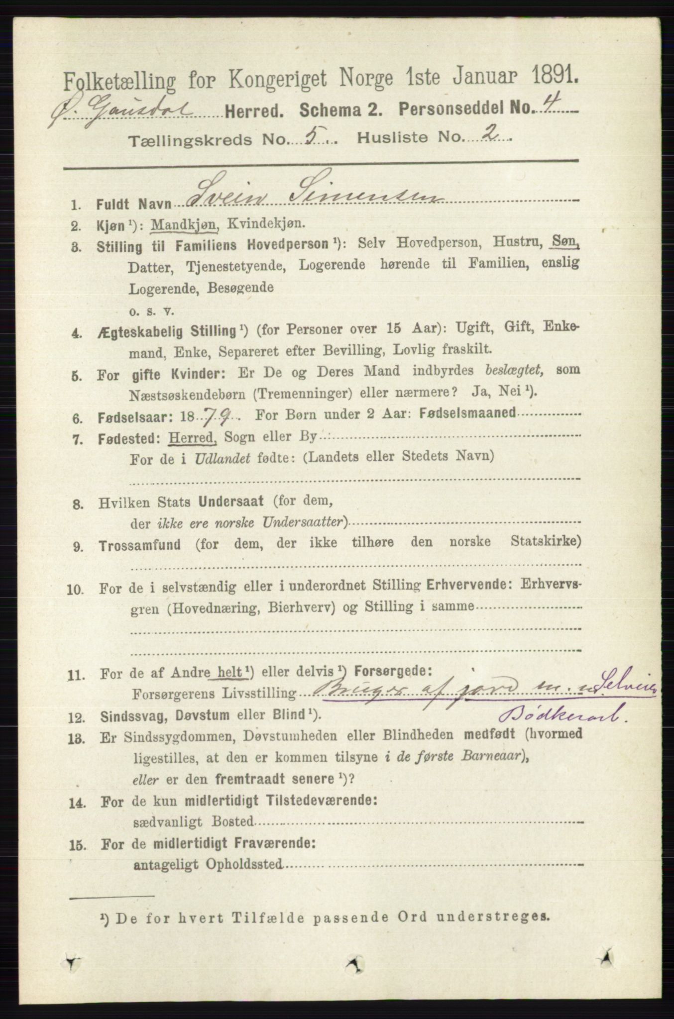 RA, 1891 census for 0522 Østre Gausdal, 1891, p. 2999