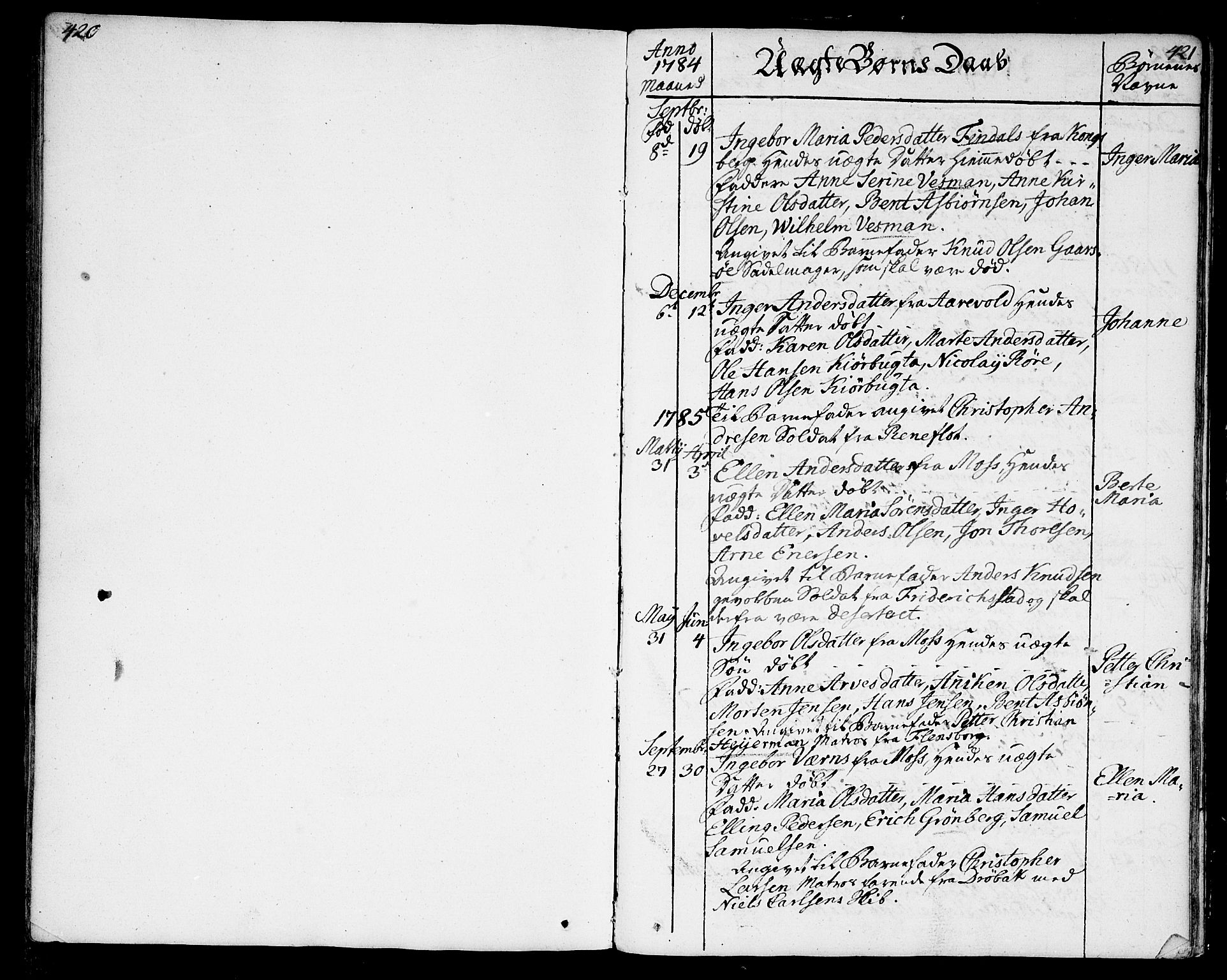 Moss prestekontor Kirkebøker, SAO/A-2003/F/Fa/L0004: Parish register (official) no. I 4, 1784-1808, p. 420-421