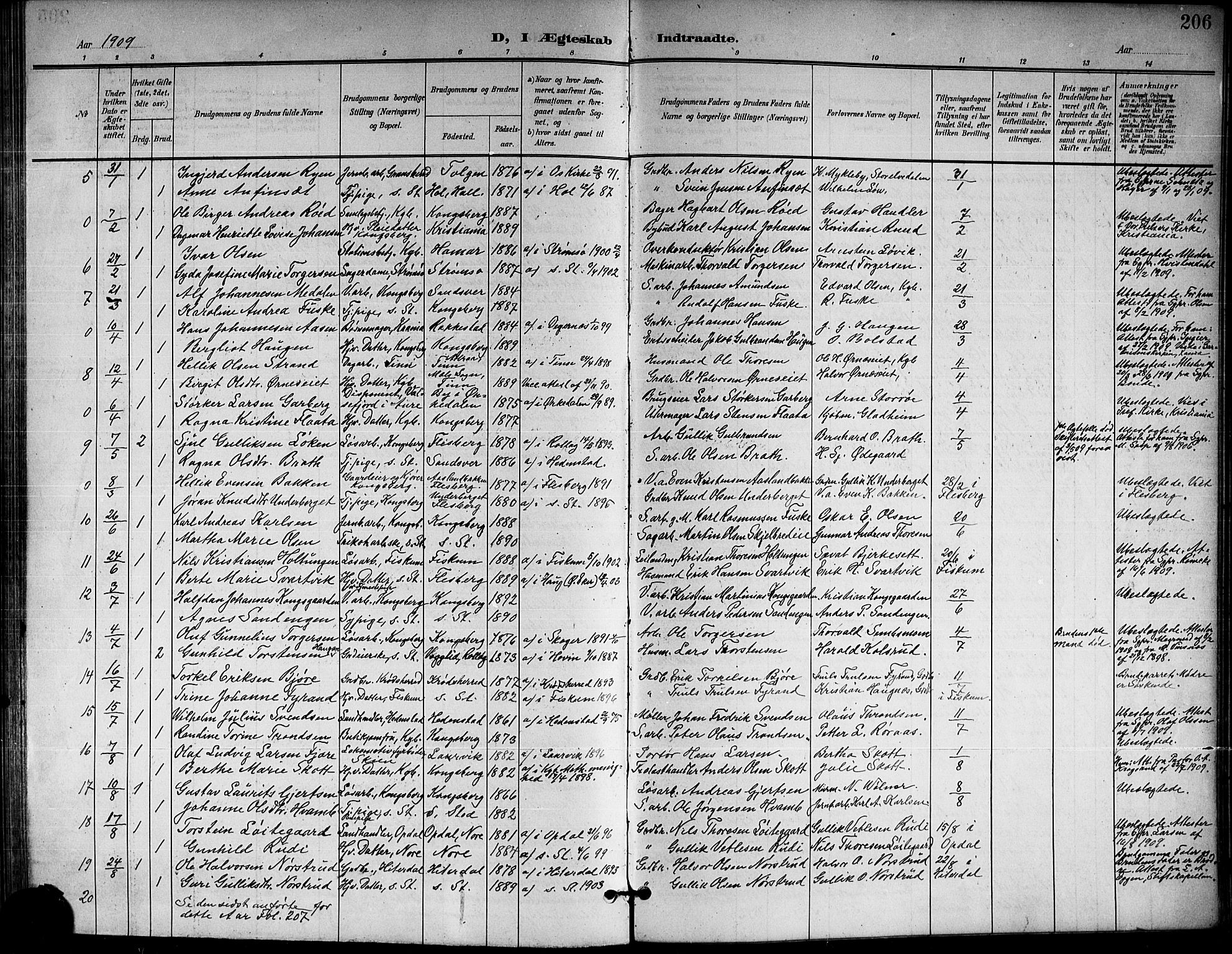 Kongsberg kirkebøker, AV/SAKO-A-22/G/Ga/L0007: Parish register (copy) no. 7, 1901-1915, p. 206