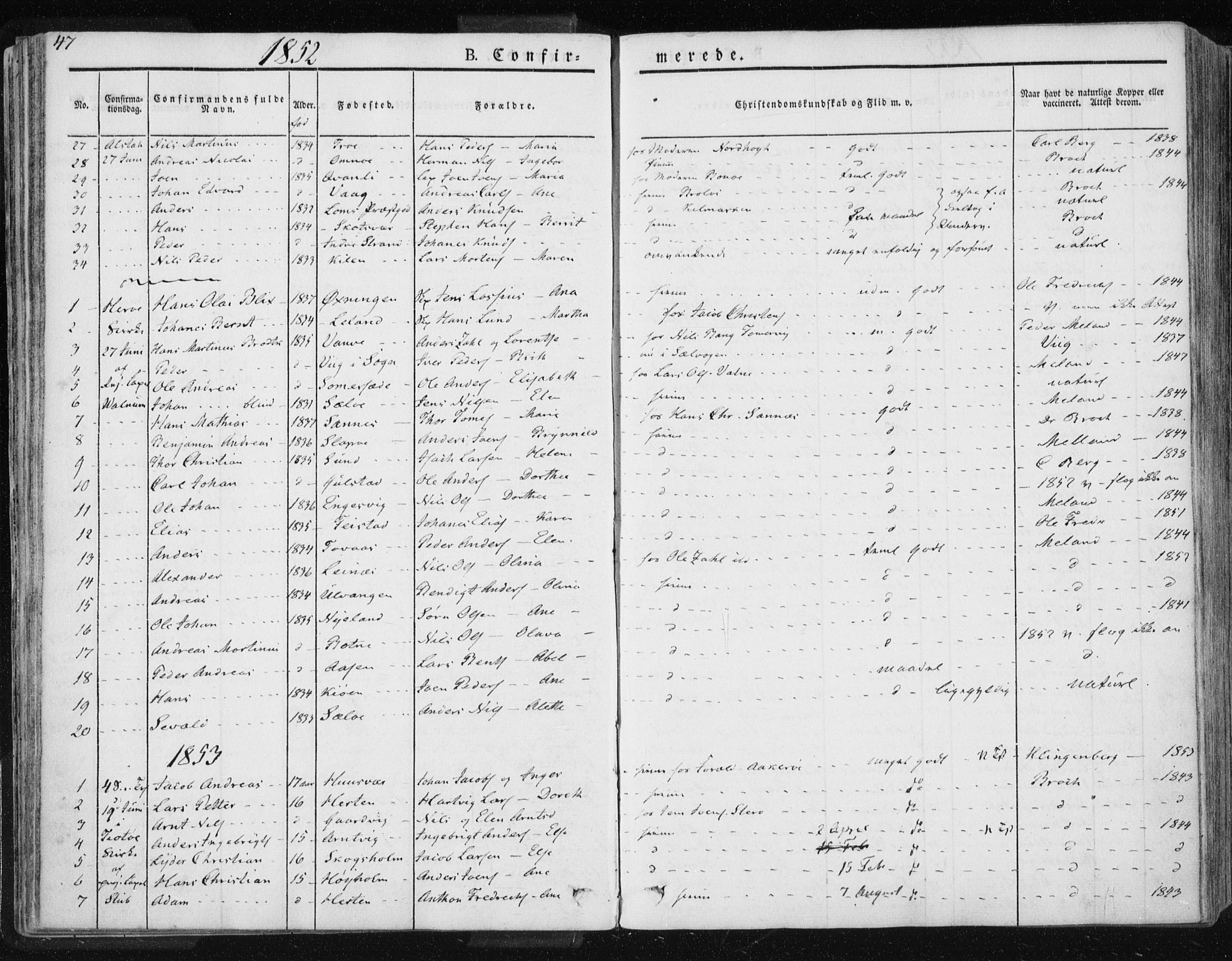 Ministerialprotokoller, klokkerbøker og fødselsregistre - Nordland, AV/SAT-A-1459/830/L0447: Parish register (official) no. 830A11, 1831-1854, p. 47