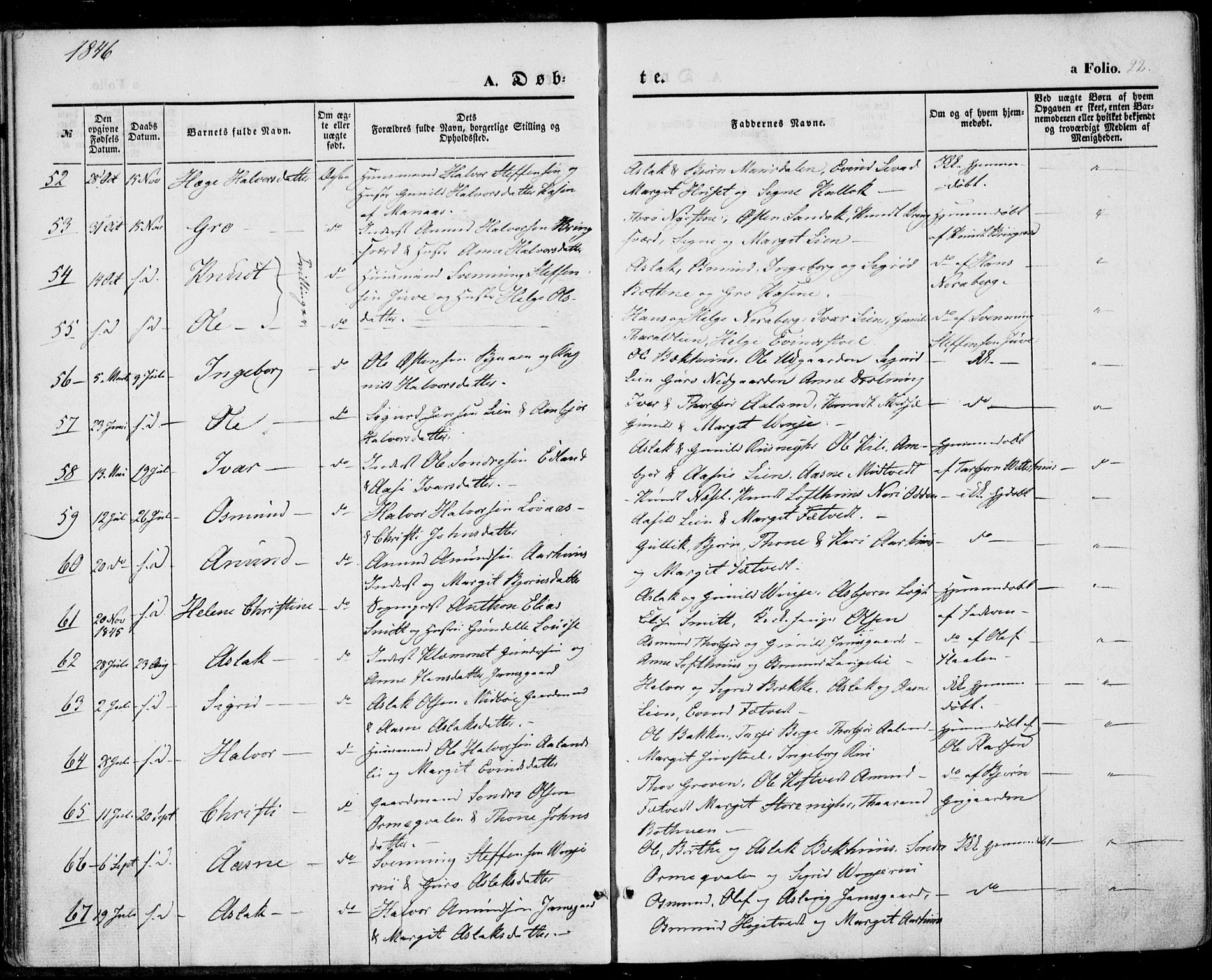Vinje kirkebøker, SAKO/A-312/F/Fa/L0004: Parish register (official) no. I 4, 1843-1869, p. 22