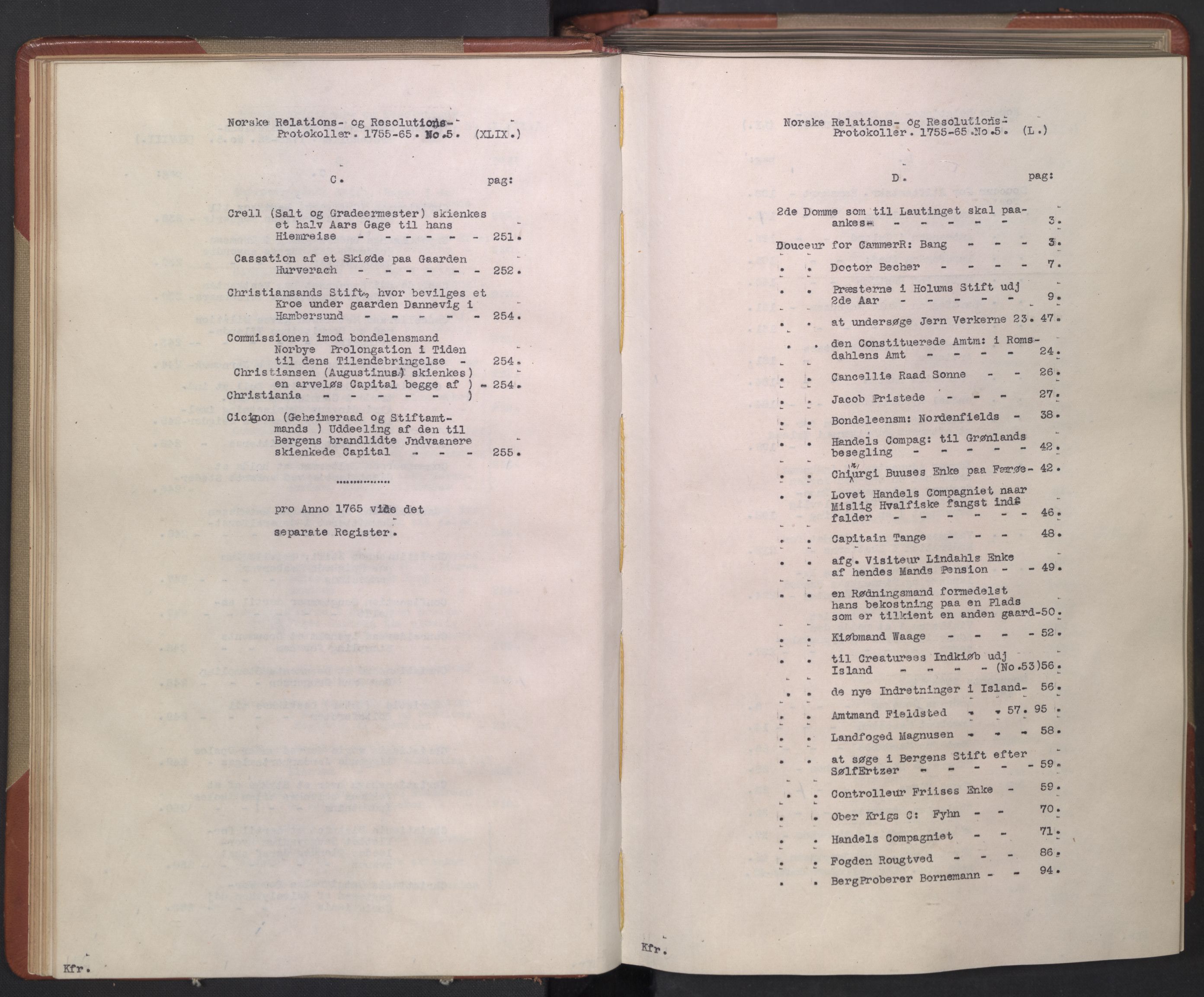 Avskriftsamlingen, AV/RA-EA-4022/F/Fb/L0119: Registratur over norske Relasjons- og  resolusjonsprotokoller, 1755-1765, p. 28