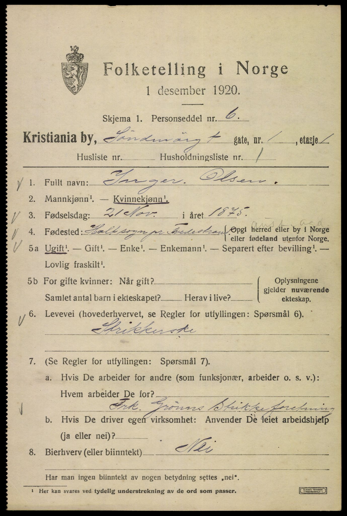 SAO, 1920 census for Kristiania, 1920, p. 561325