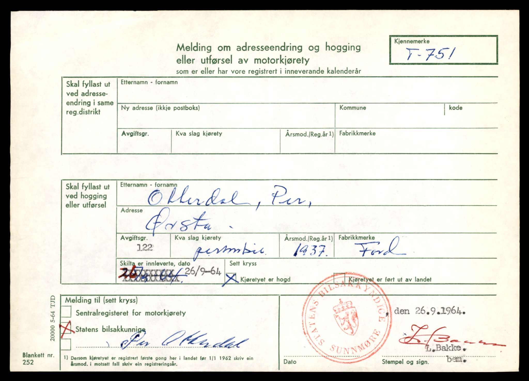 Møre og Romsdal vegkontor - Ålesund trafikkstasjon, AV/SAT-A-4099/F/Fe/L0008: Registreringskort for kjøretøy T 747 - T 894, 1927-1998, p. 175