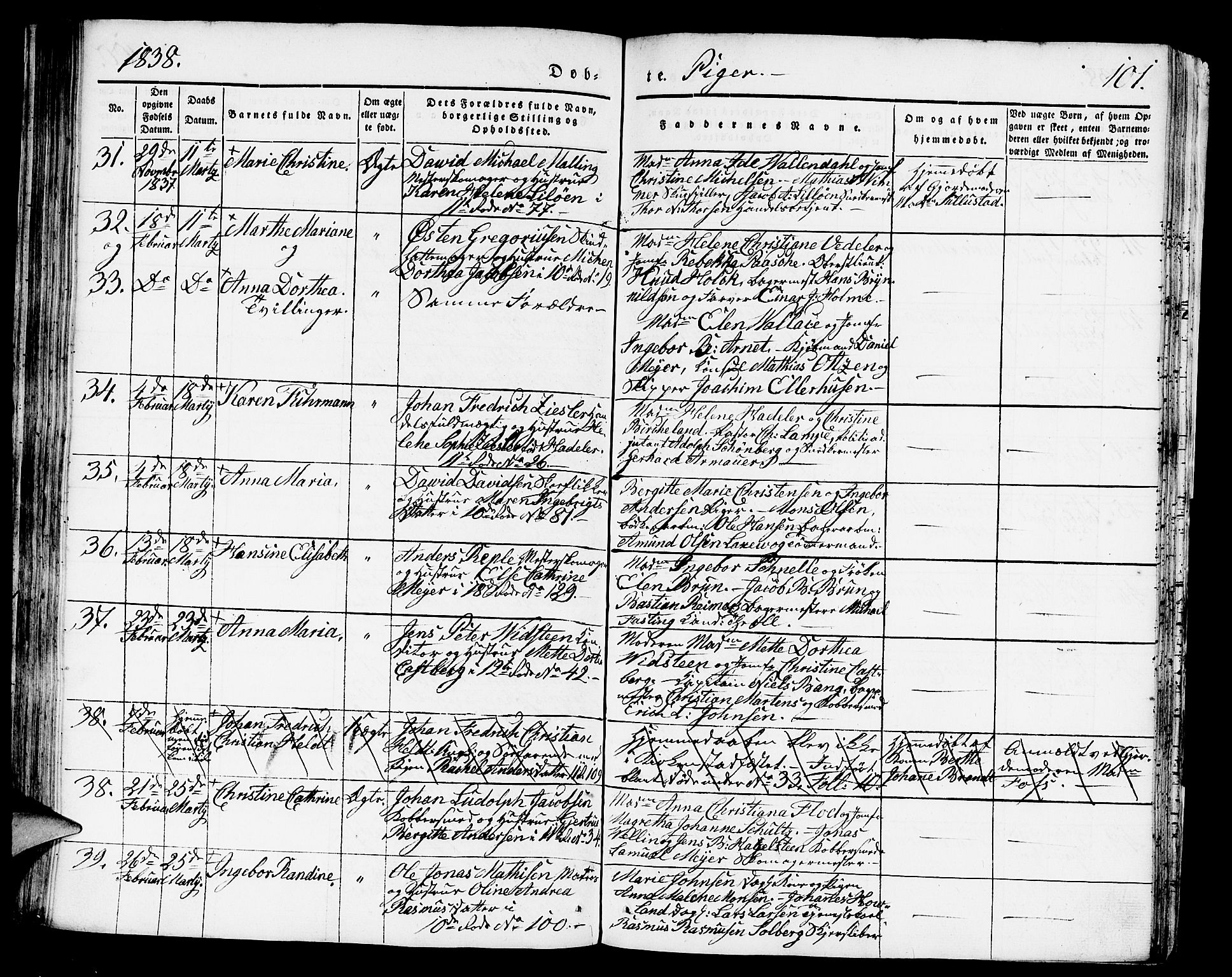 Domkirken sokneprestembete, SAB/A-74801/H/Hab/L0008: Parish register (copy) no. B 1, 1836-1841, p. 101