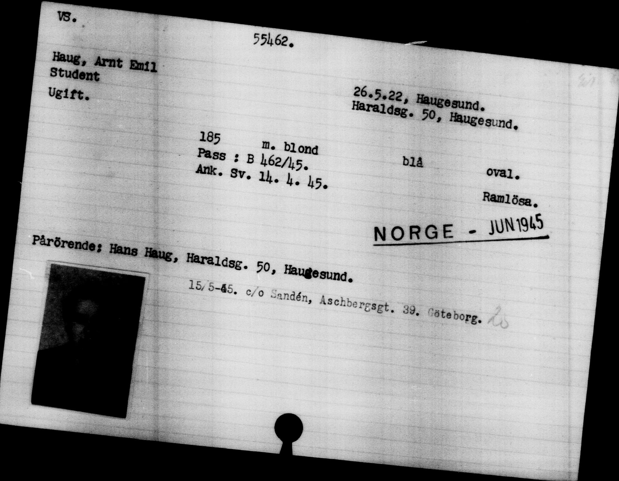 Utenriksstasjonene, Legasjonen i Stockholm, Flyktningkontoret, AV/RA-S-6753/V/Va/L0020: Kjesäterkartoteket, flyktninger med registreringsnr. 55000-58245, 1940-1945, p. 465