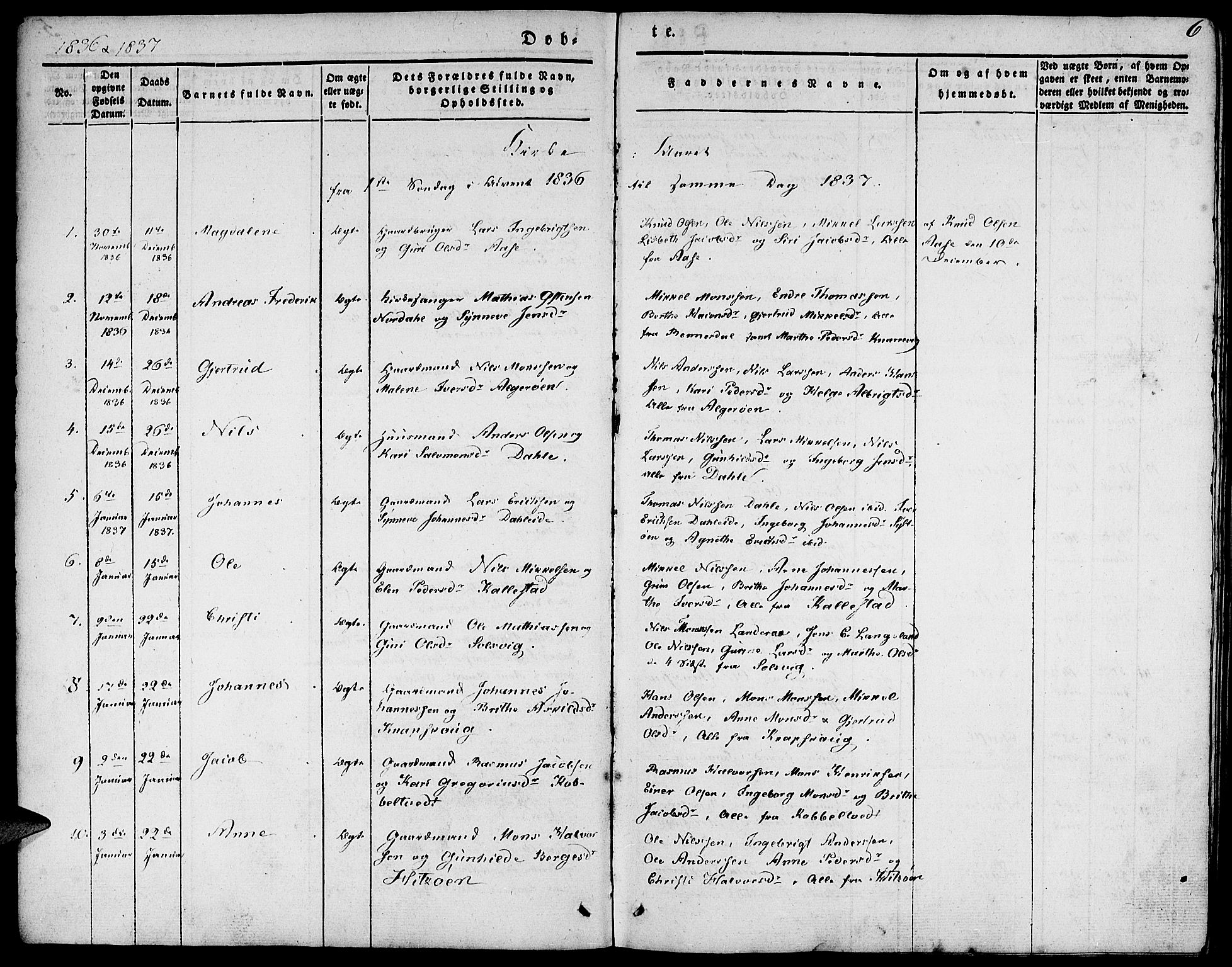 Fjell sokneprestembete, SAB/A-75301/H/Haa: Parish register (official) no. A 1, 1835-1850, p. 6