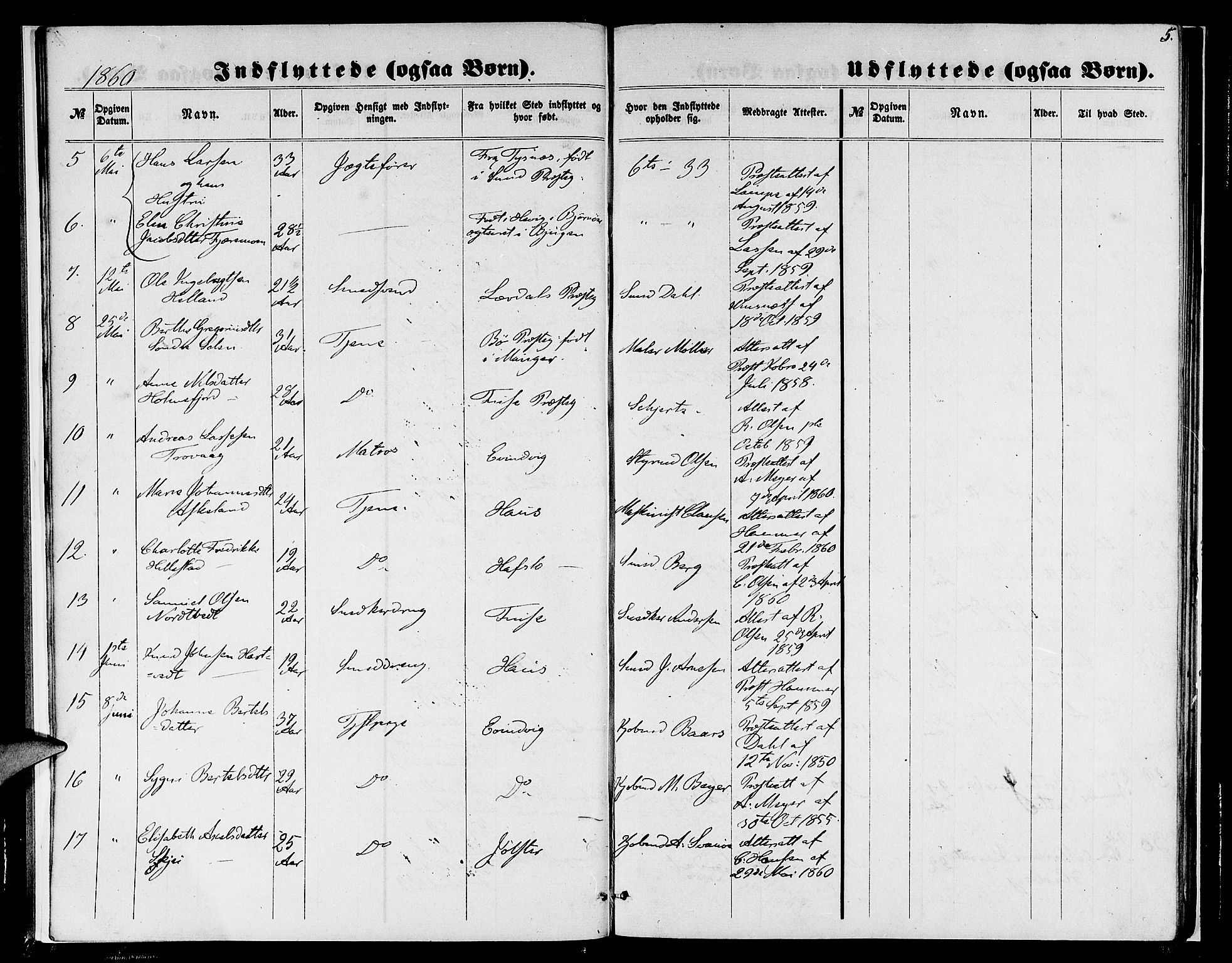 Nykirken Sokneprestembete, SAB/A-77101/H/Hab: Parish register (copy) no. F 2, 1859-1886, p. 5