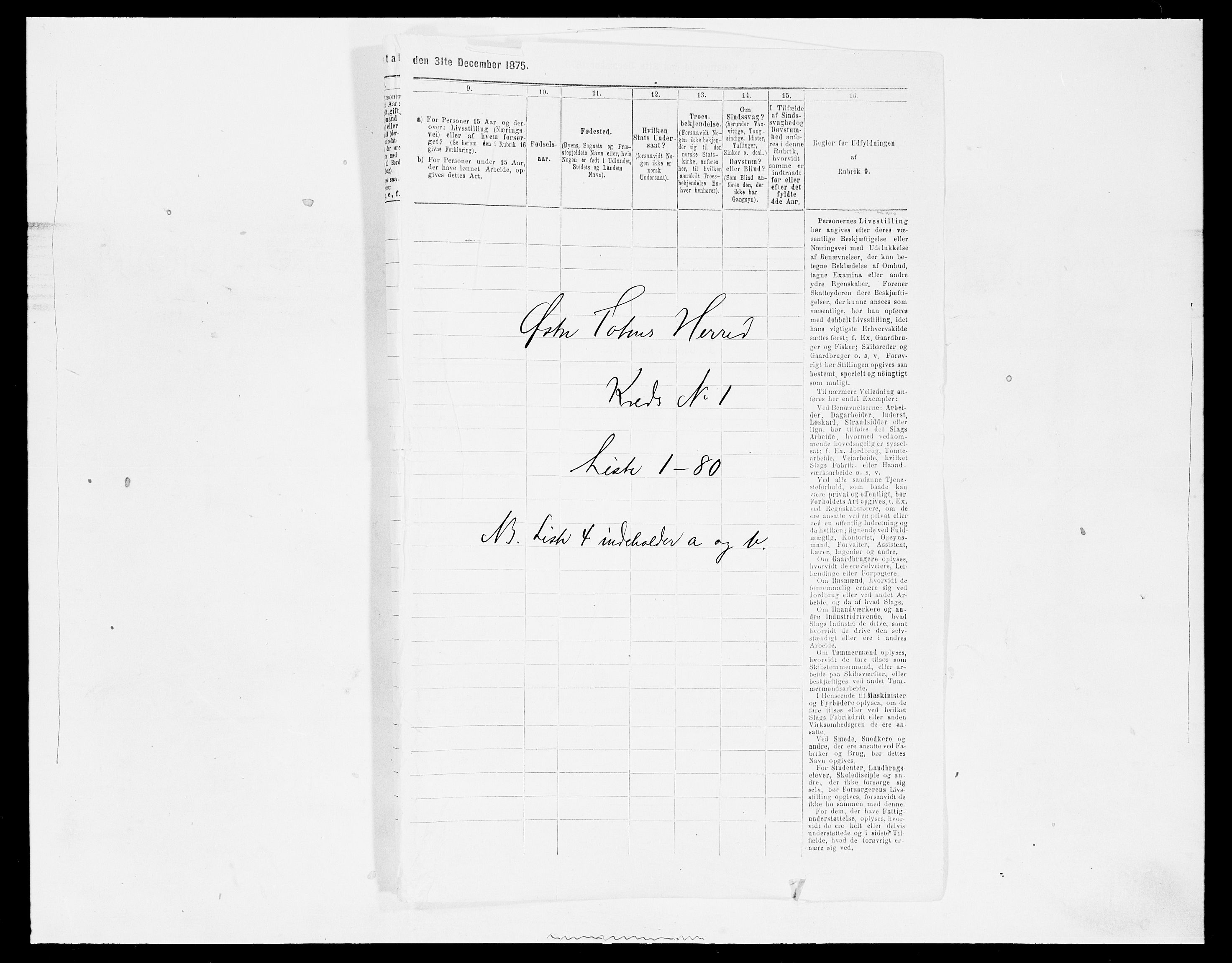 SAH, 1875 census for 0528P Østre Toten, 1875, p. 181