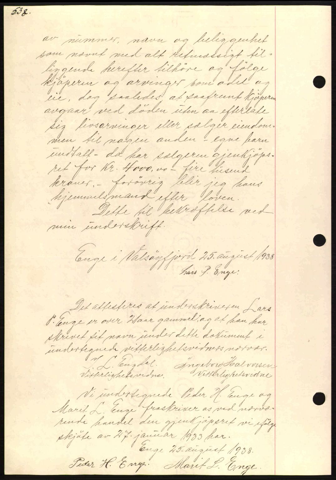 Nordmøre sorenskriveri, SAT/A-4132/1/2/2Ca: Mortgage book no. A84, 1938-1938, Diary no: : 2203/1938