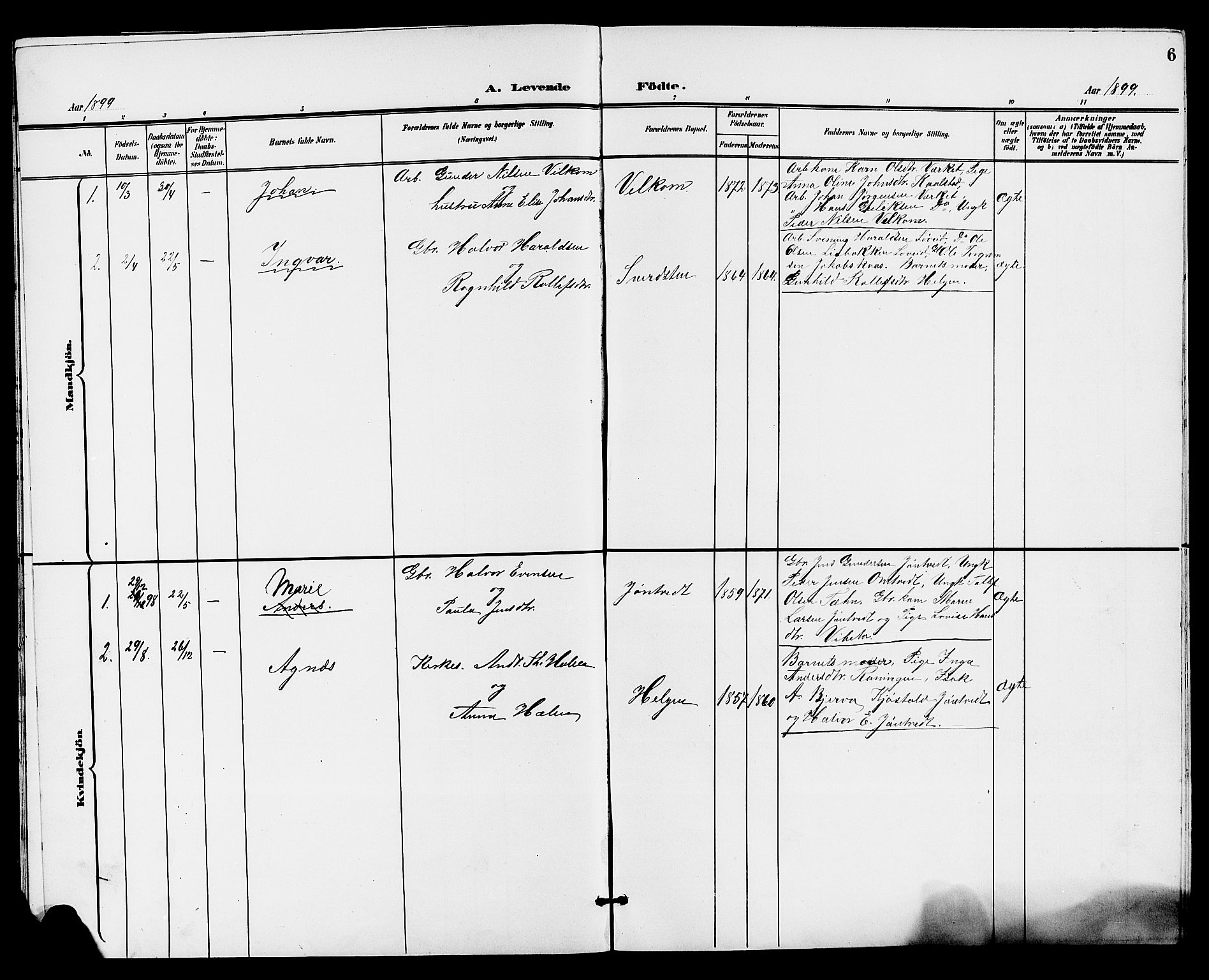 Holla kirkebøker, SAKO/A-272/G/Gb/L0002: Parish register (copy) no. II 2, 1897-1913, p. 6