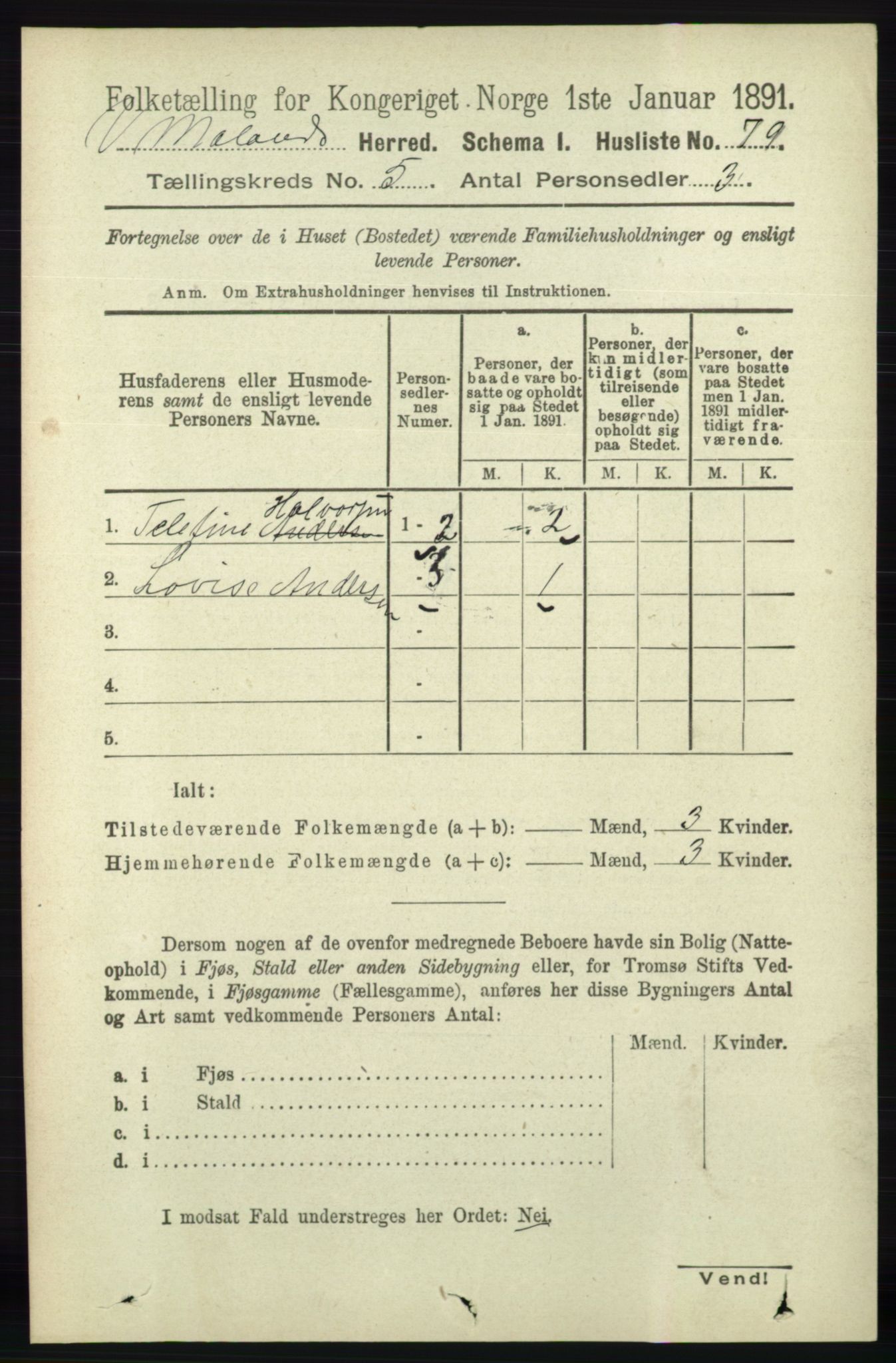 RA, 1891 census for 0926 Vestre Moland, 1891, p. 1839