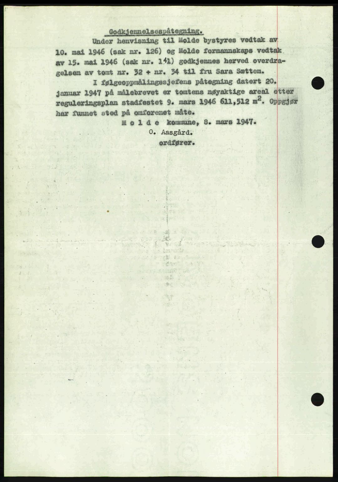 Romsdal sorenskriveri, AV/SAT-A-4149/1/2/2C: Mortgage book no. A22, 1947-1947, Diary no: : 740/1947