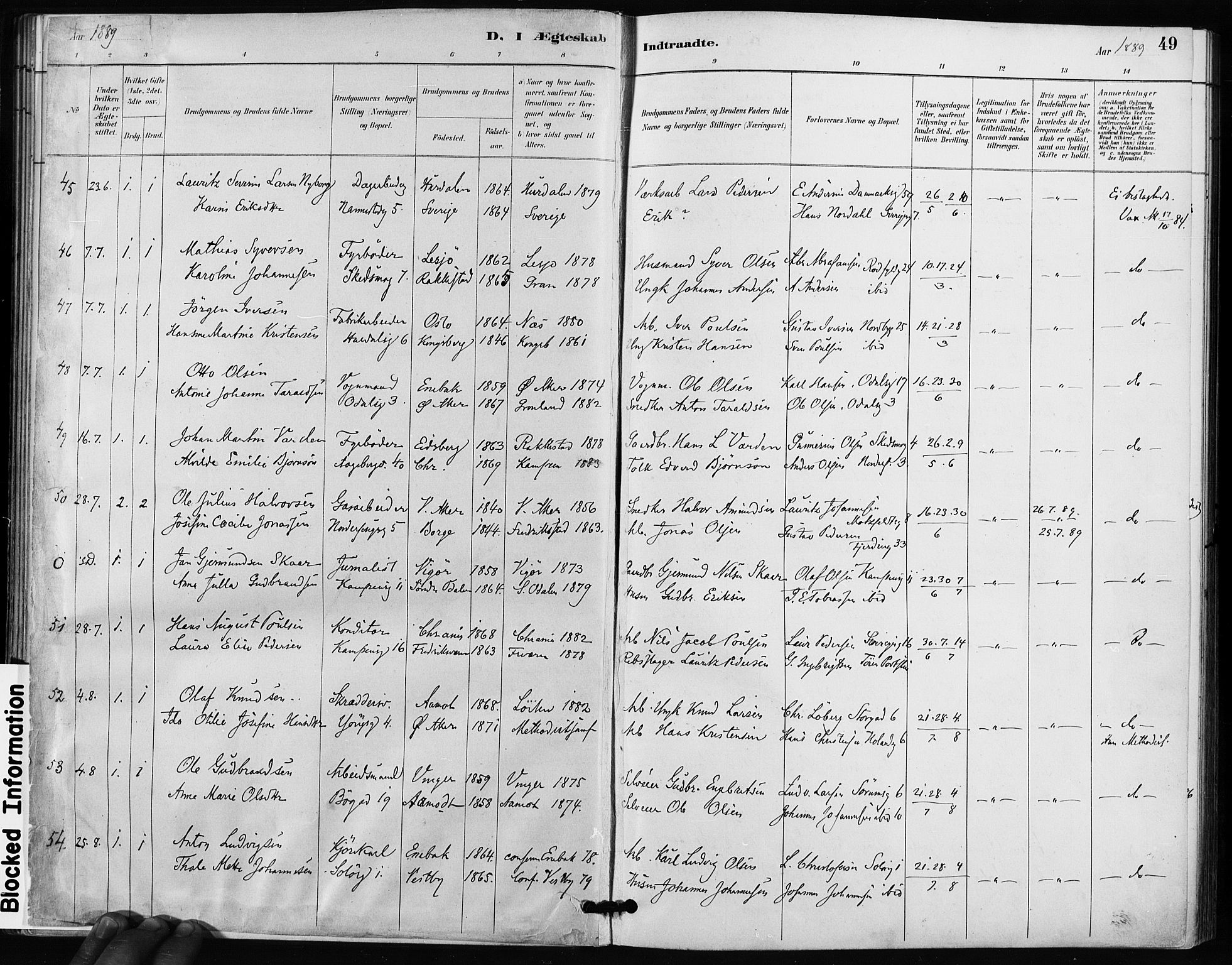 Kampen prestekontor Kirkebøker, SAO/A-10853/F/Fa/L0004: Parish register (official) no. I 4, 1885-1892, p. 49