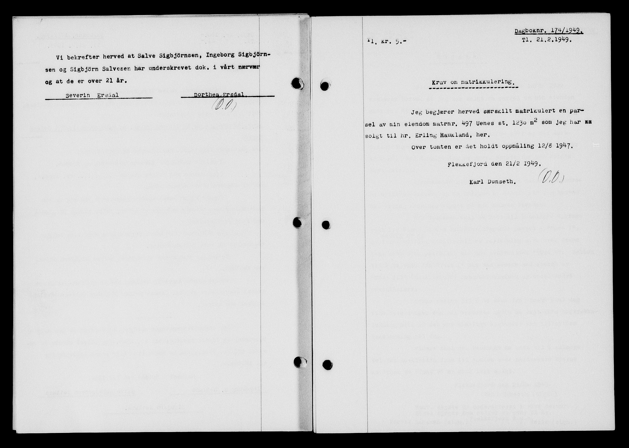 Flekkefjord sorenskriveri, SAK/1221-0001/G/Gb/Gba/L0064: Mortgage book no. A-12, 1948-1949, Diary no: : 174/1949