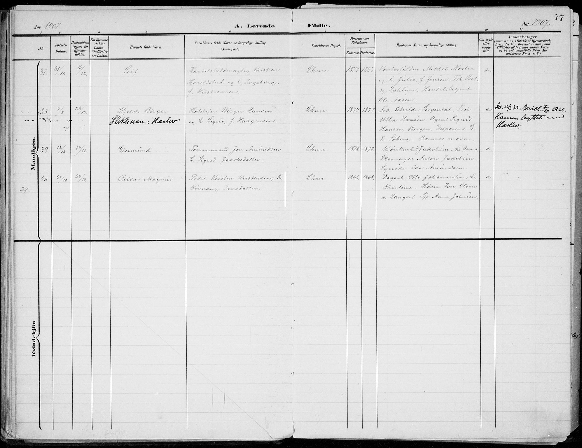 Lillehammer prestekontor, SAH/PREST-088/H/Ha/Haa/L0001: Parish register (official) no. 1, 1901-1916, p. 77