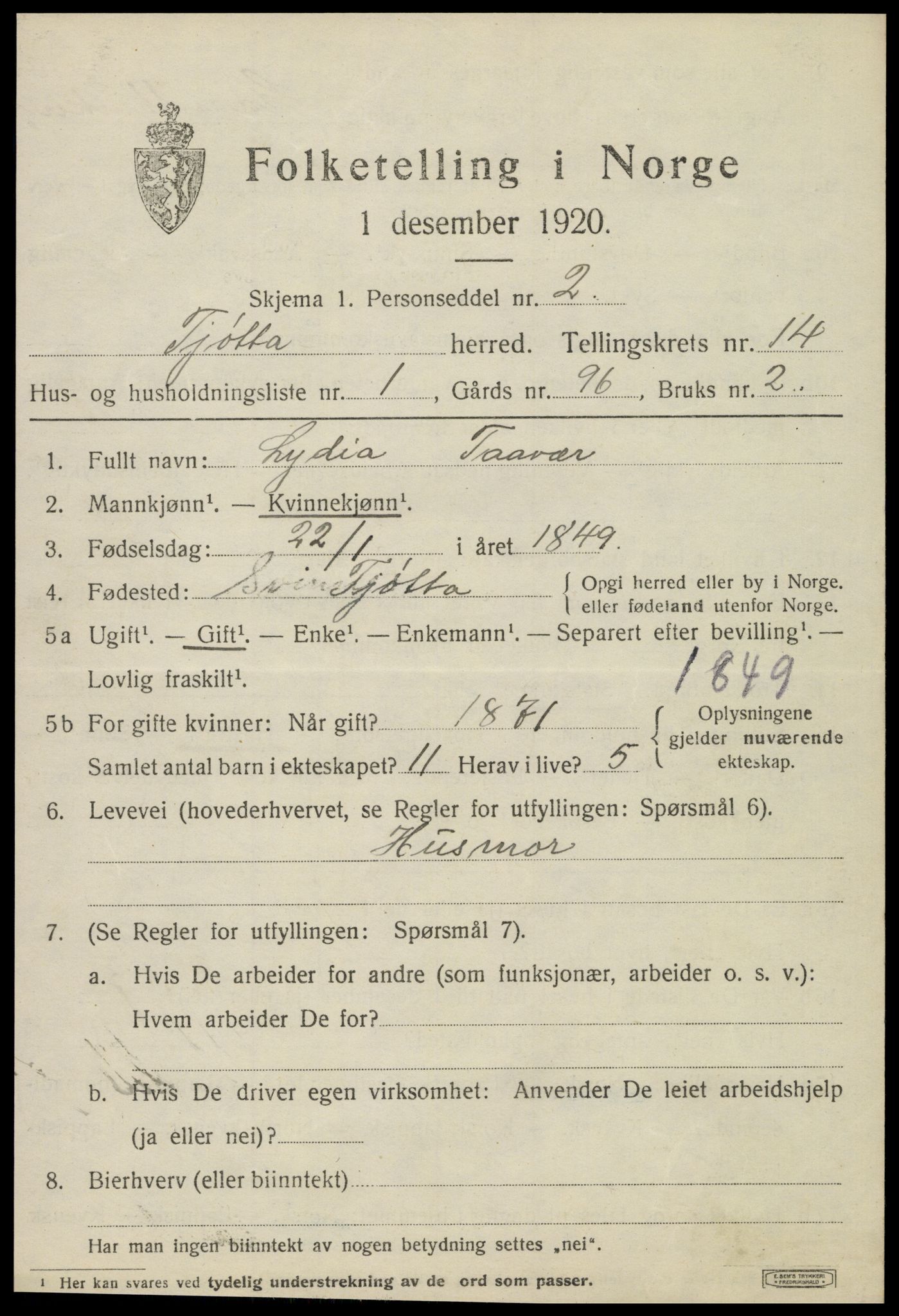 SAT, 1920 census for Tjøtta, 1920, p. 5375