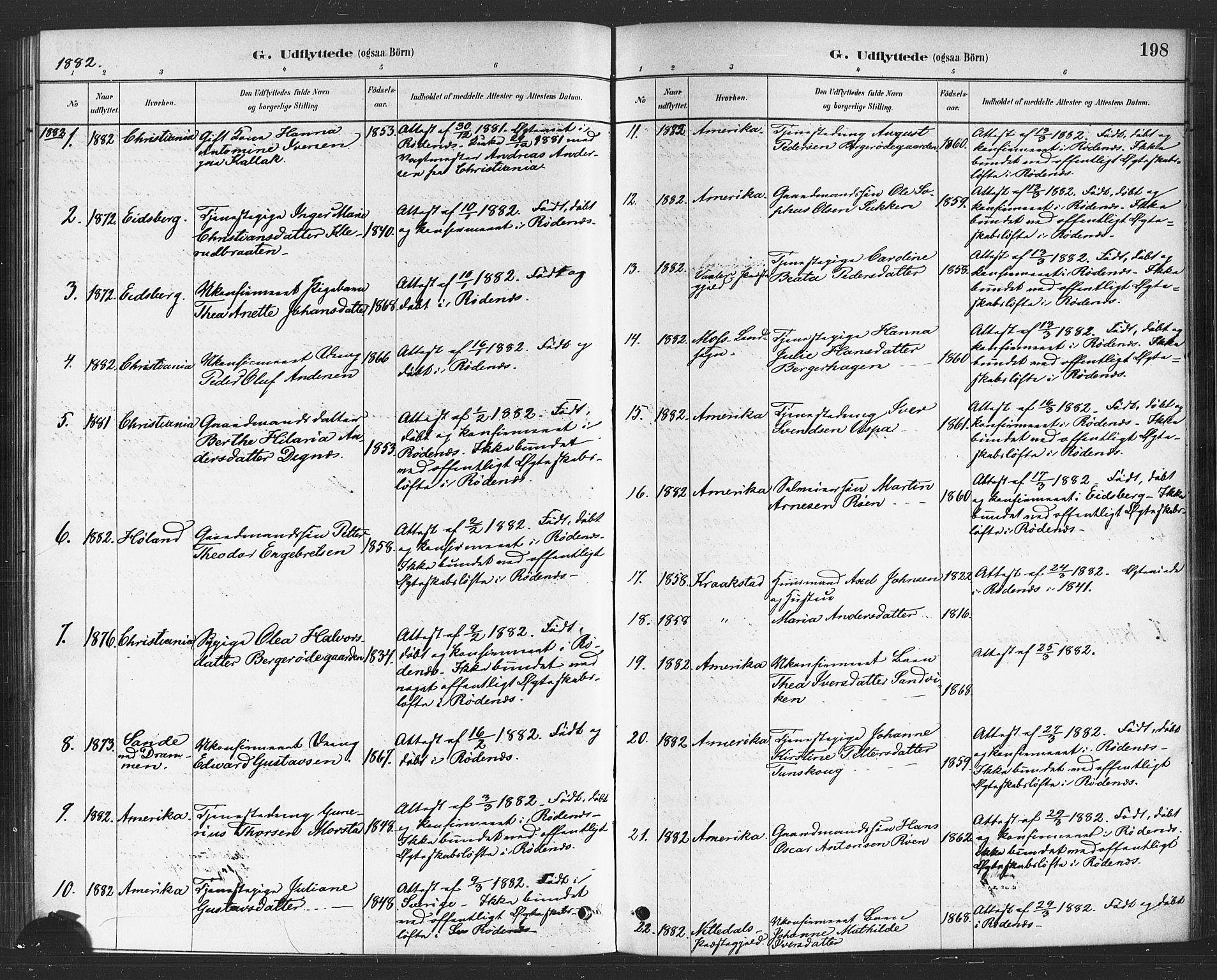 Rødenes prestekontor Kirkebøker, AV/SAO-A-2005/F/Fa/L0009: Parish register (official) no. I 9, 1880-1889, p. 198