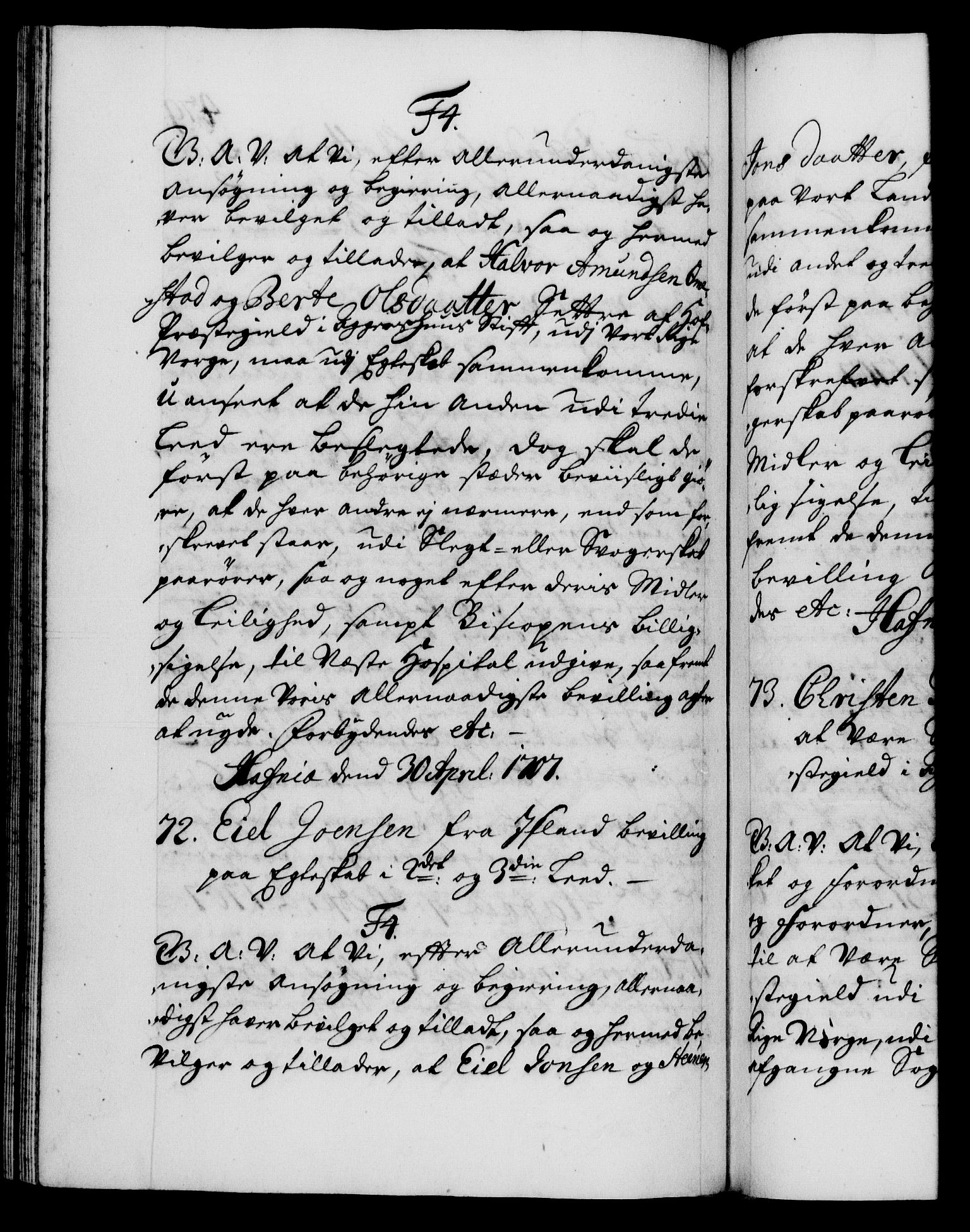 Danske Kanselli 1572-1799, AV/RA-EA-3023/F/Fc/Fca/Fcaa/L0019: Norske registre, 1704-1707, p. 479b