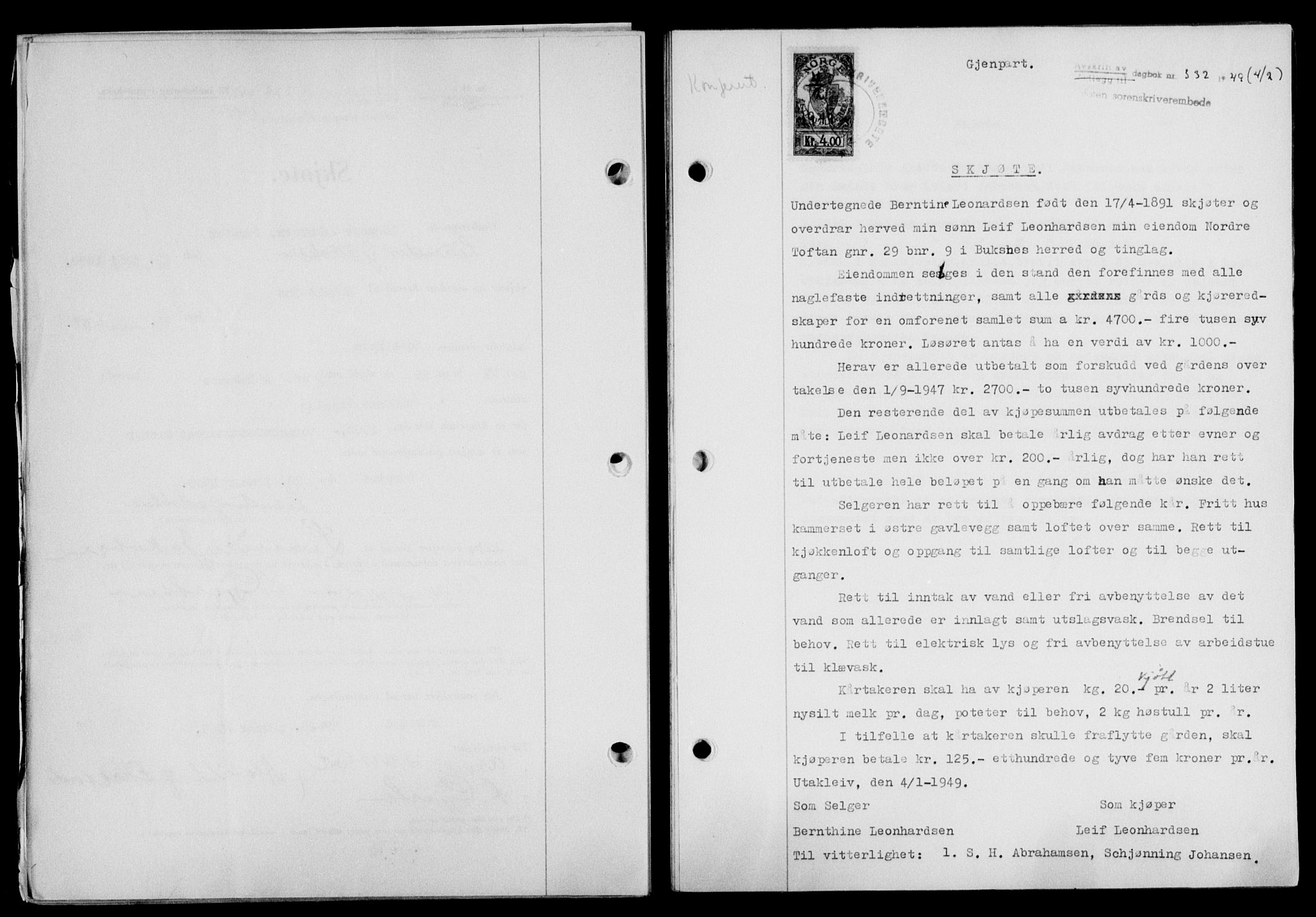 Lofoten sorenskriveri, SAT/A-0017/1/2/2C/L0020a: Mortgage book no. 20a, 1948-1949, Diary no: : 332/1949