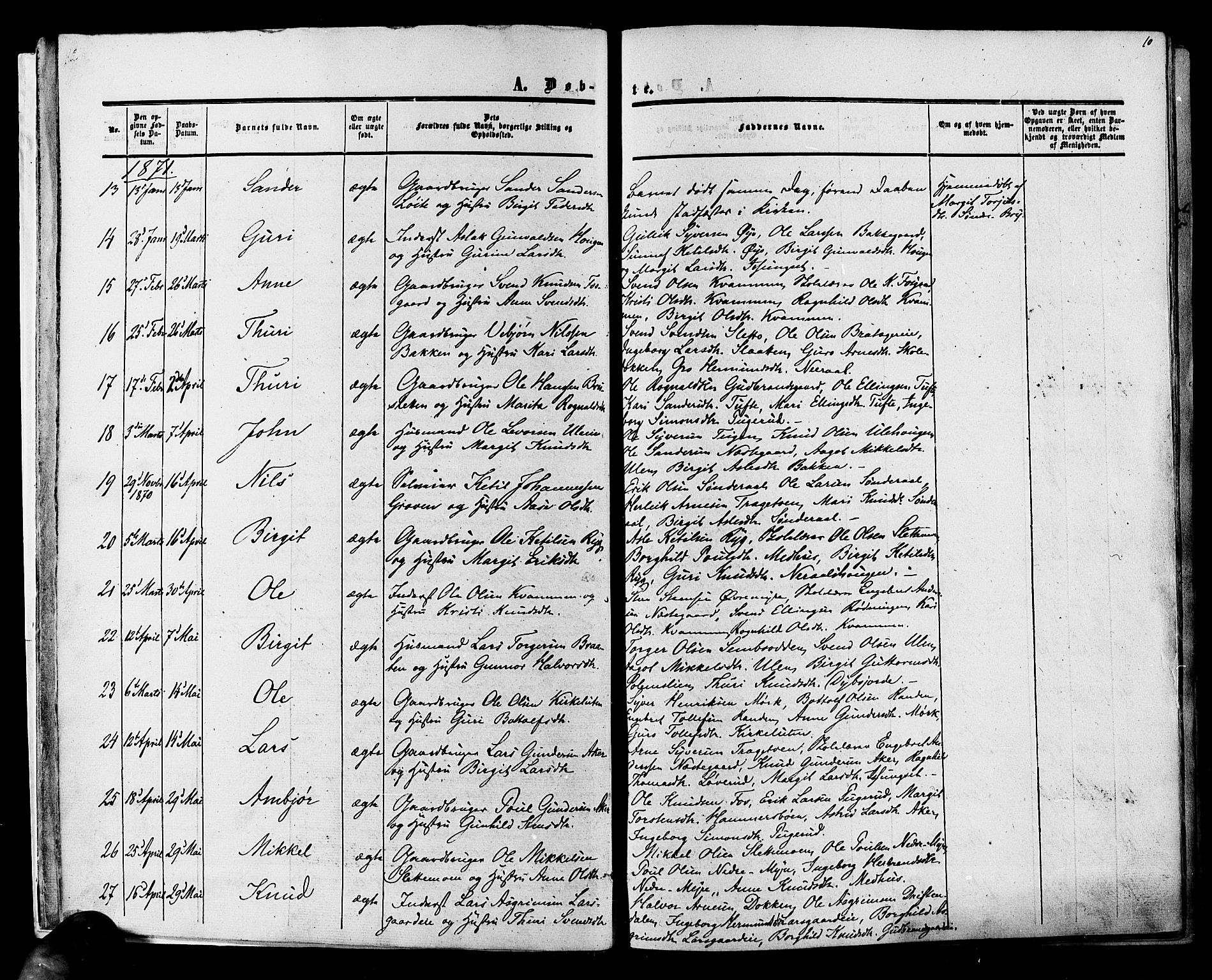 Hol kirkebøker, SAKO/A-227/F/Fa/L0002: Parish register (official) no. I 2, 1870-1886, p. 10