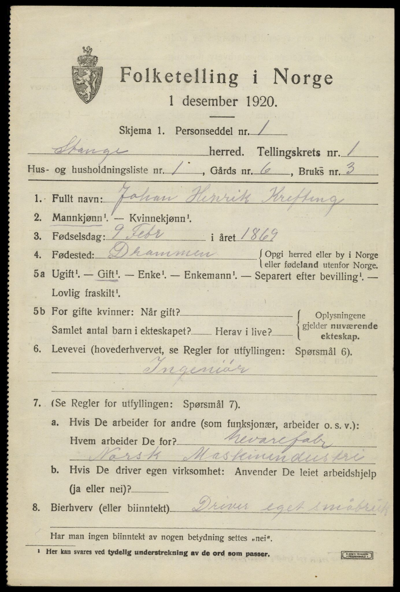 SAH, 1920 census for Stange, 1920, p. 2863