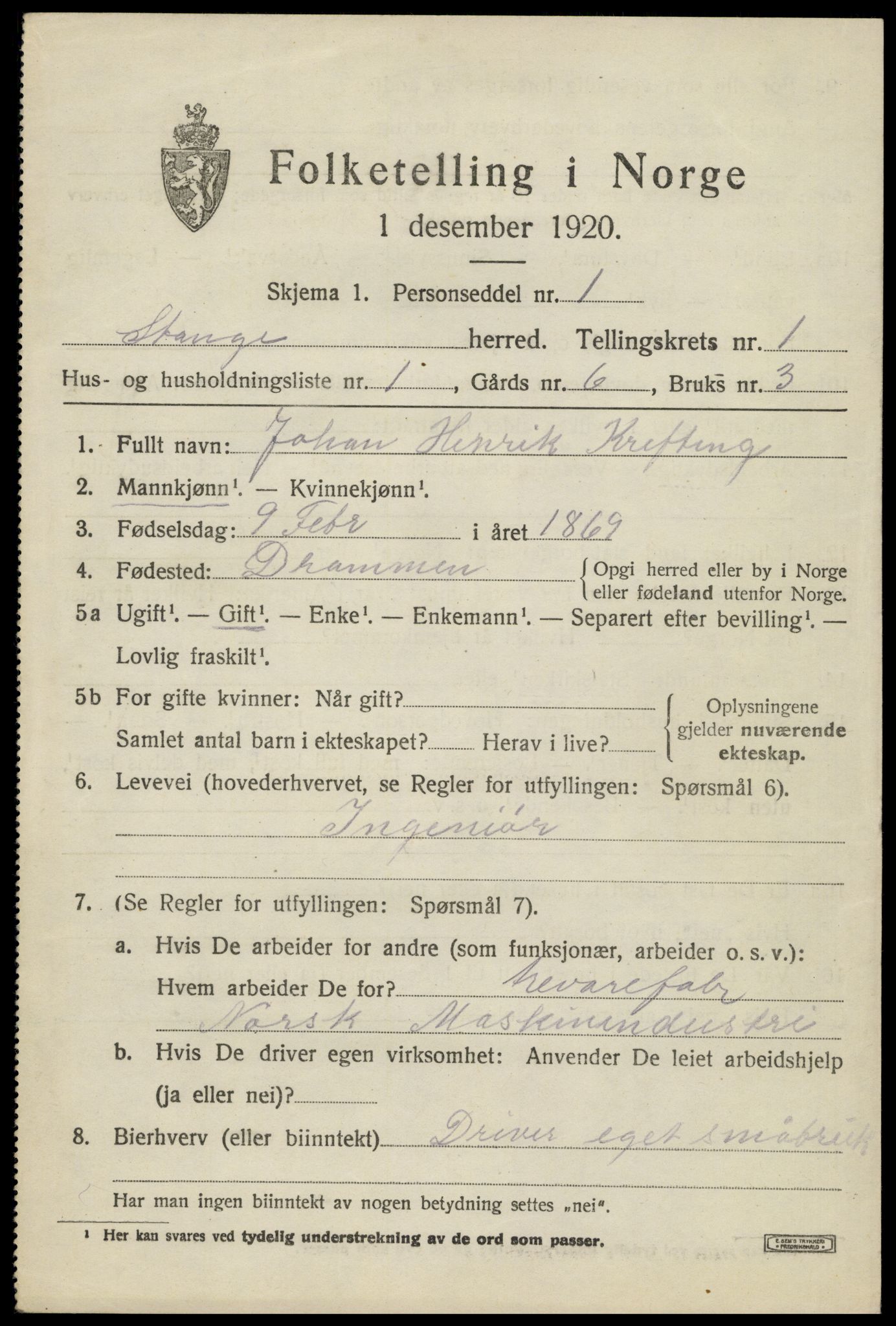 SAH, 1920 census for Stange, 1920, p. 2863