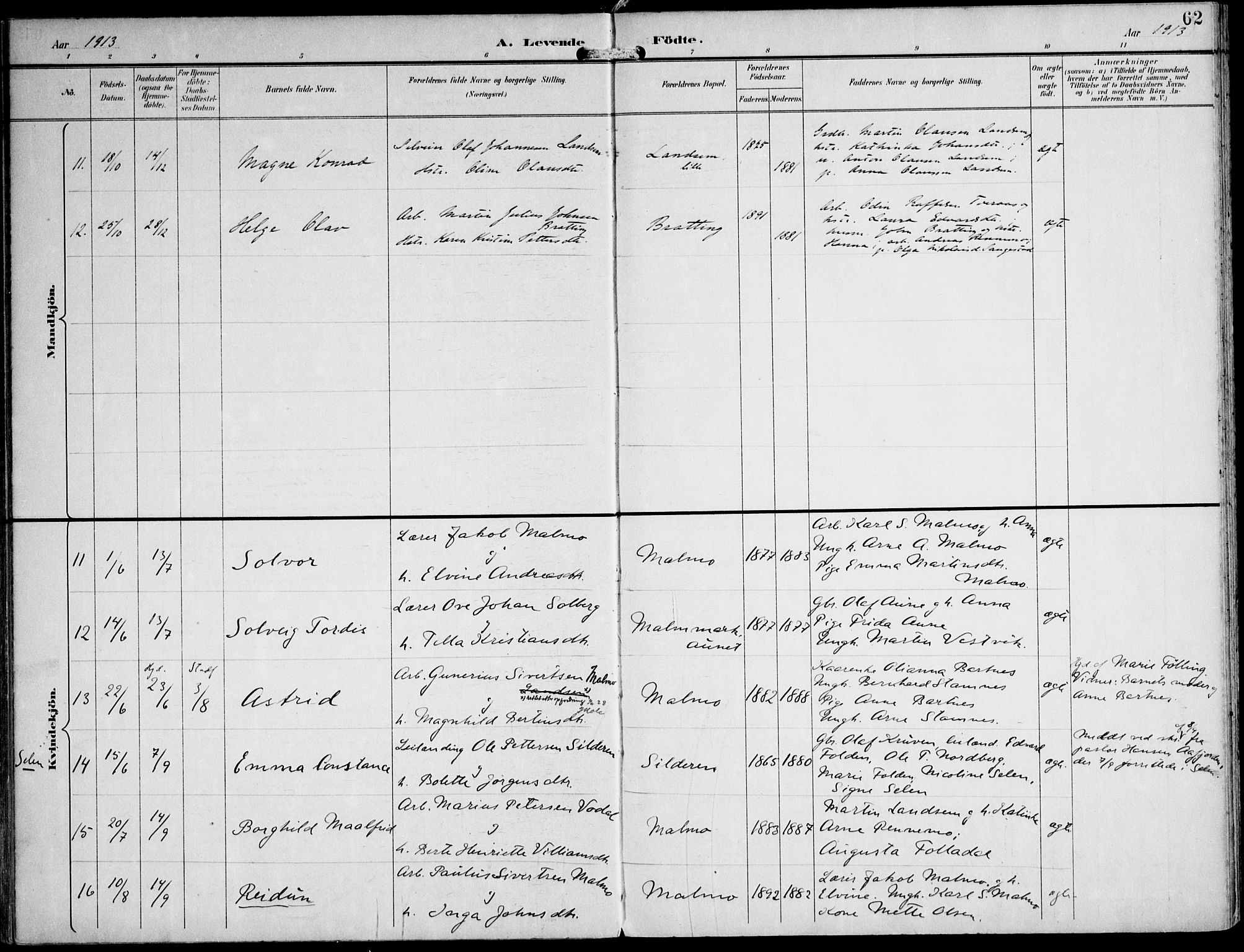Ministerialprotokoller, klokkerbøker og fødselsregistre - Nord-Trøndelag, SAT/A-1458/745/L0430: Parish register (official) no. 745A02, 1895-1913, p. 62