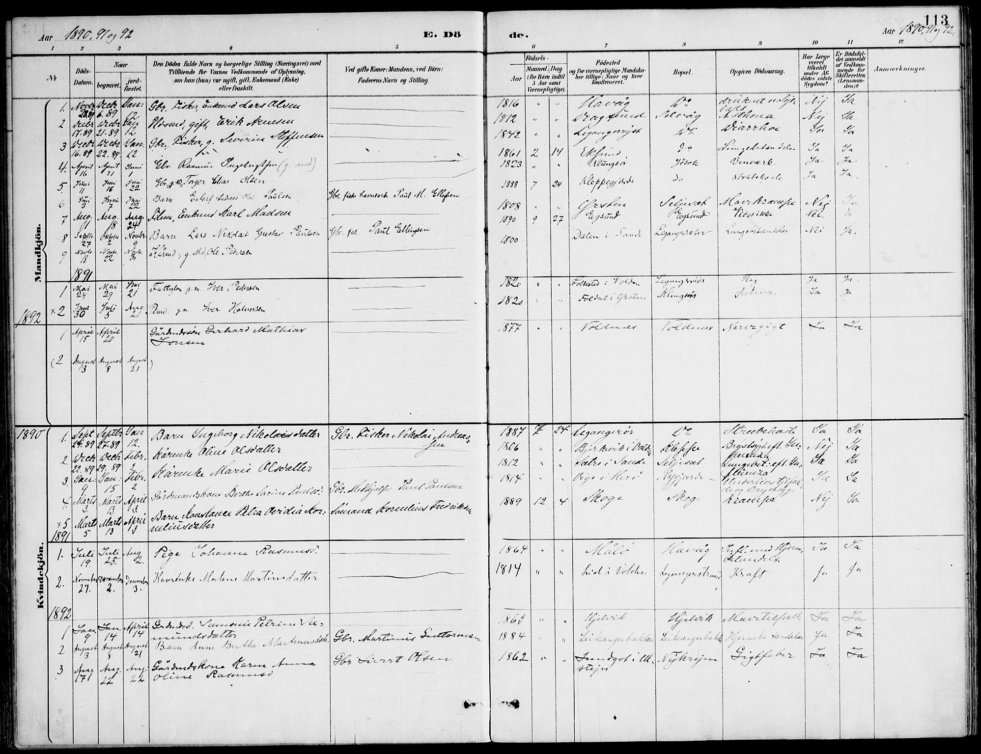 Ministerialprotokoller, klokkerbøker og fødselsregistre - Møre og Romsdal, SAT/A-1454/508/L0095: Parish register (official) no. 508A02, 1887-1920, p. 113