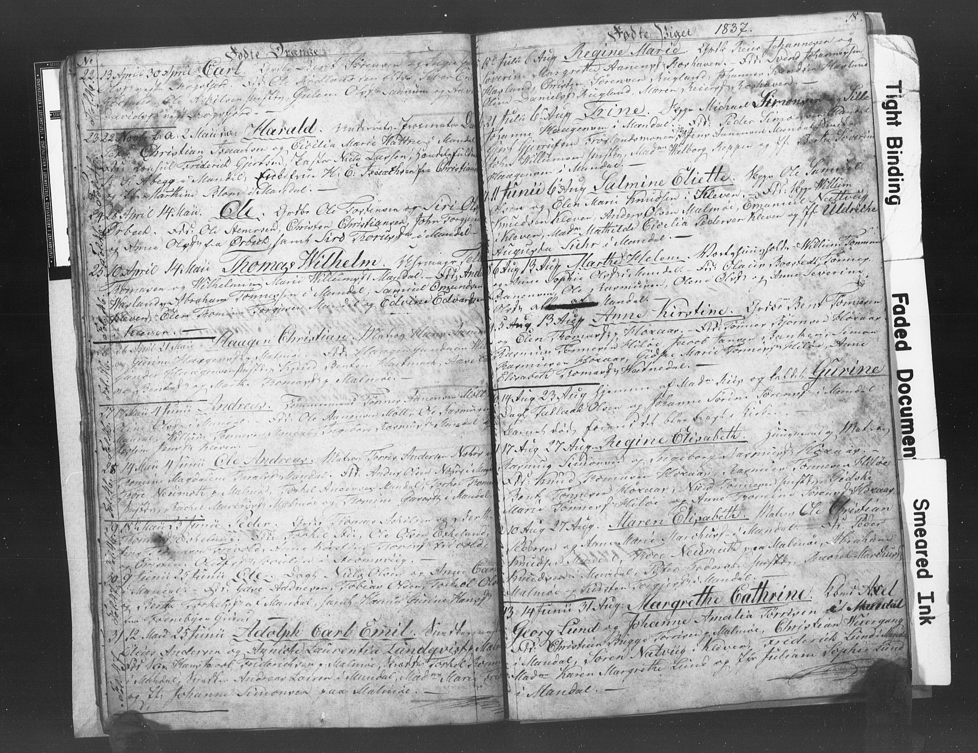Mandal sokneprestkontor, SAK/1111-0030/F/Fb/Fba/L0003: Parish register (copy) no. B 1C, 1834-1838, p. 18