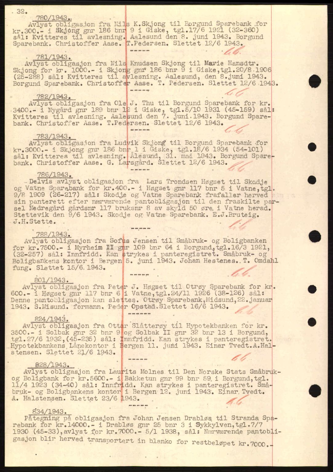 Nordre Sunnmøre sorenskriveri, SAT/A-0006/1/2/2C/2Ca: Mortgage book no. B1-6, 1938-1942, Diary no: : 780/1943