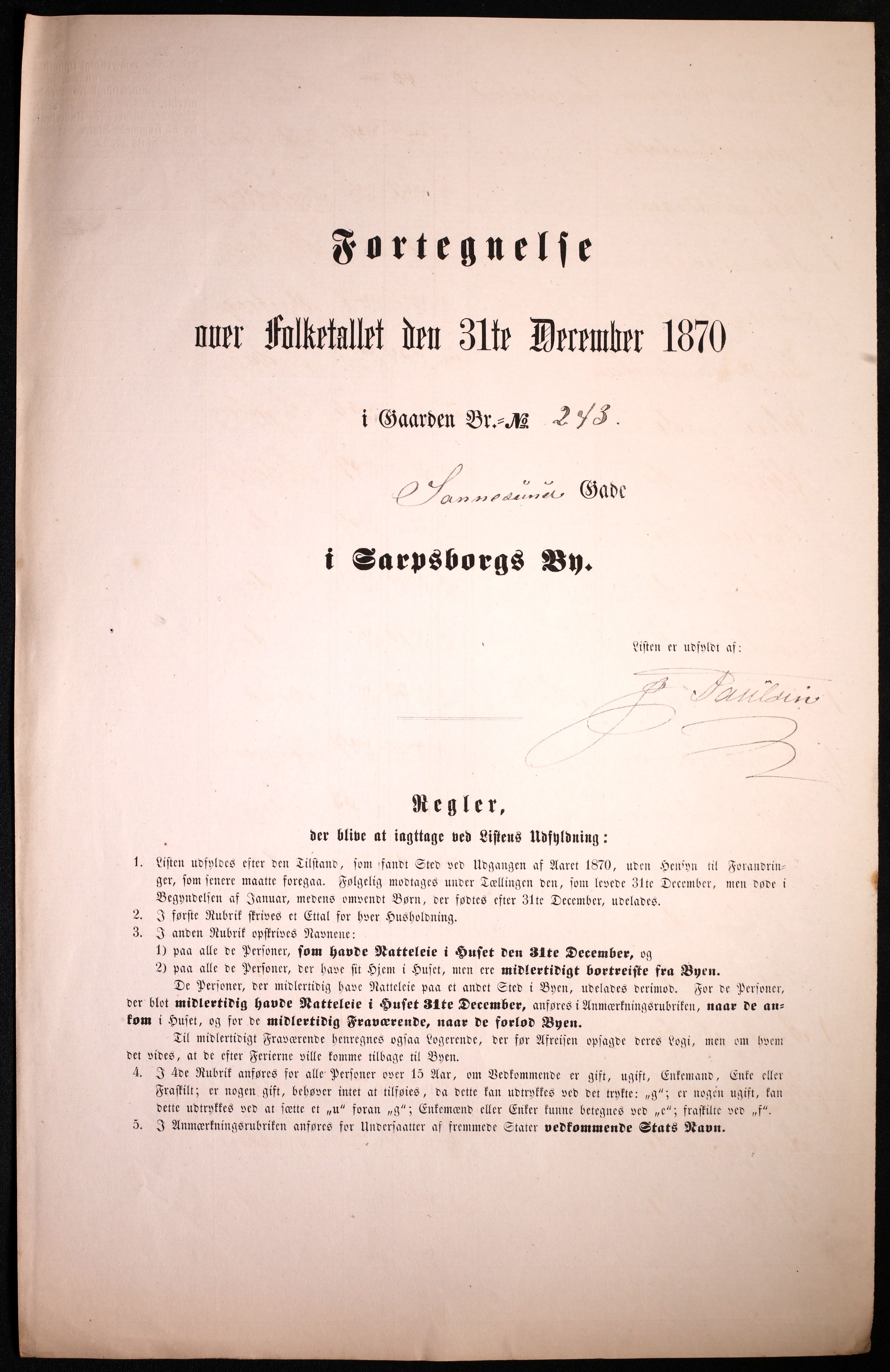 RA, 1870 census for 0102 Sarpsborg, 1870, p. 127